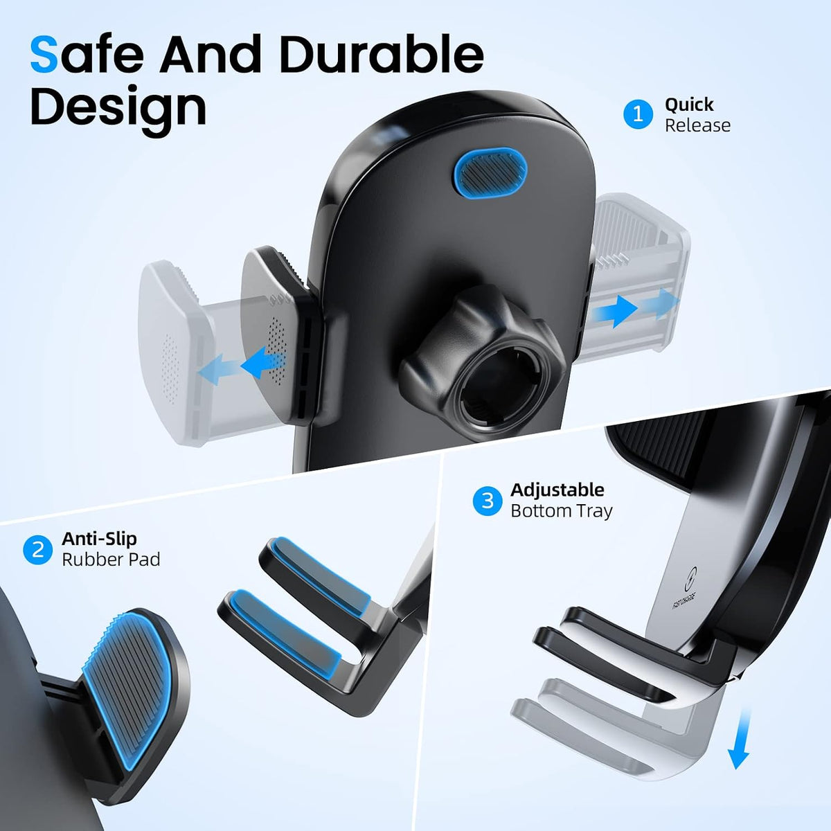 APPS2Car 15W Qi Fast Wireless Car Charger Solid Cup Holder Phone Mount