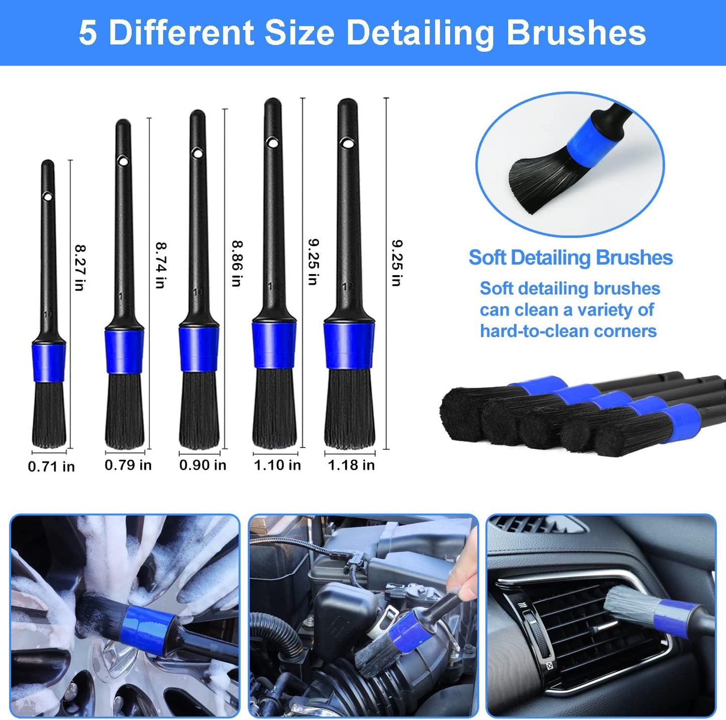 62'' Car Wash Brush Kit - Mitt, Mop, Sponge & Long Handle, Scratch-Free Chenille Replacement Head, Wheel Tire Brush, Car Detailing Kit for Cars, RV, Truck