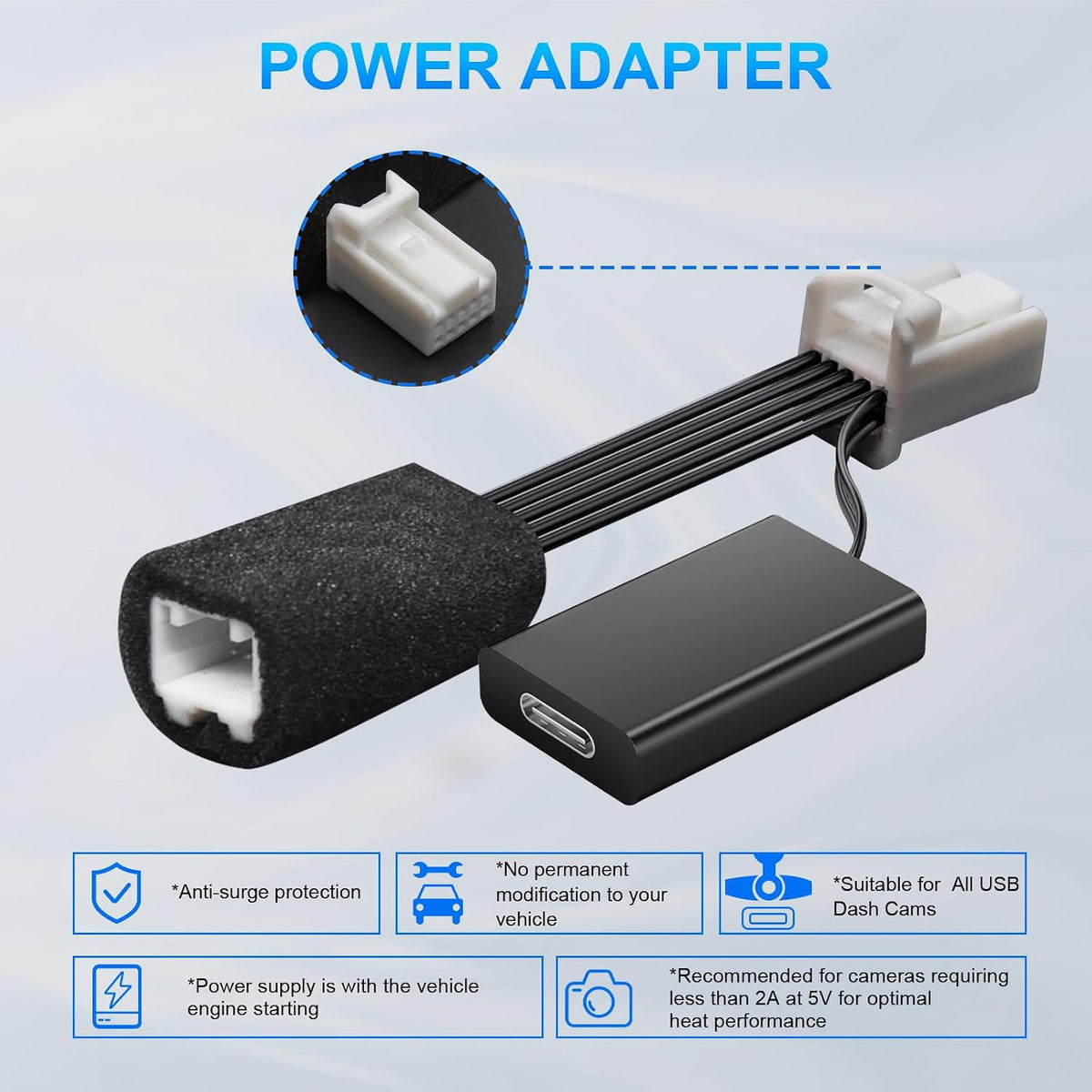 Mangoal Dashcam Power Adapter for Chrysler 10-Pin (Model A) for Jeep Ram Dodge Chrysler Grand Cherokee etc, Hide The Wires, Connect Rearview Mirror Plug (Hidden)