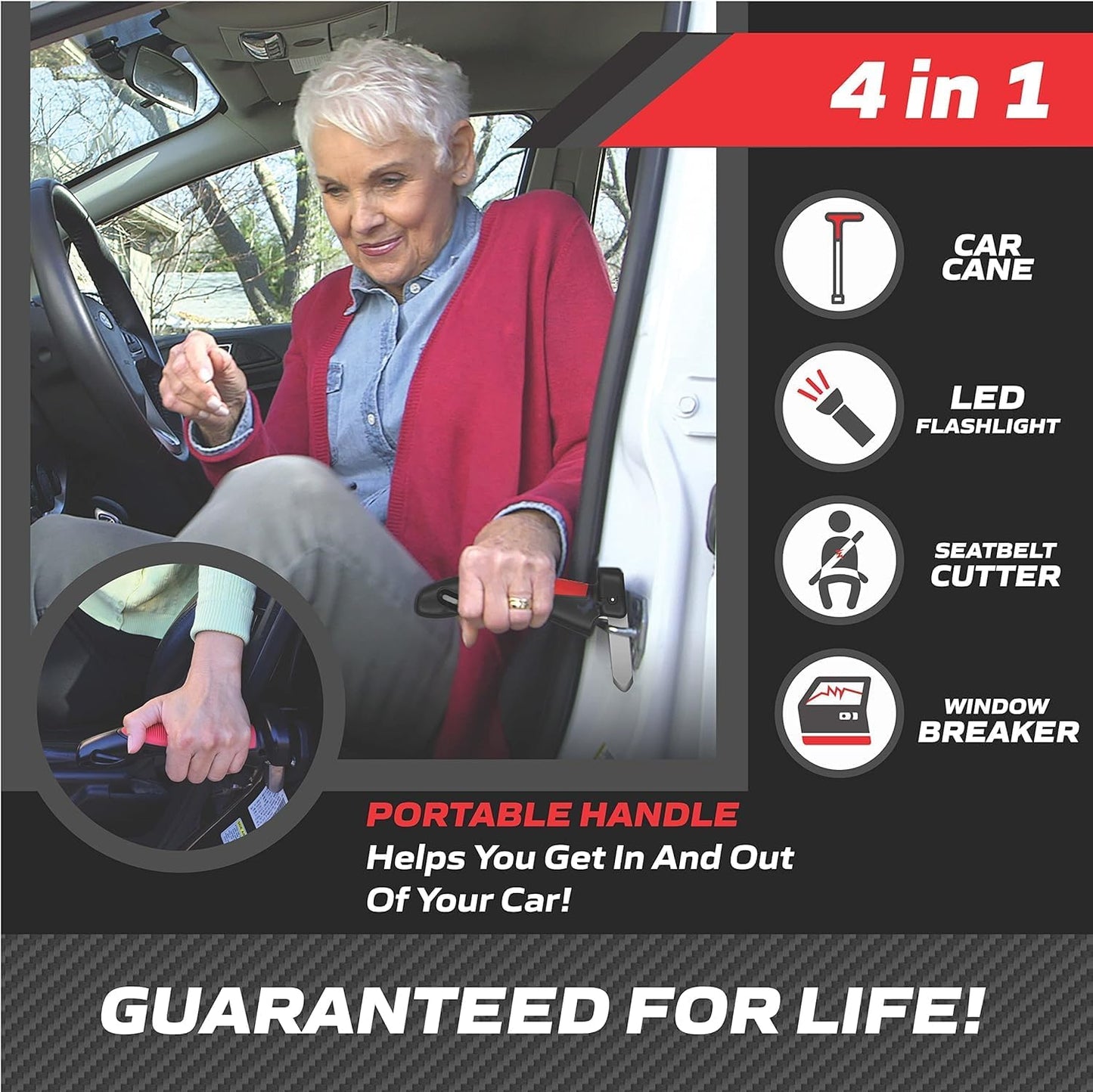 EMSON Original Car Cane Car Handle Assist for Elderly - 2 Pk | All in 1 Door Handle, Seat Belt Cutter, Window Breaker, Flashlight, Car Door Handle for Elderly Easy Exit