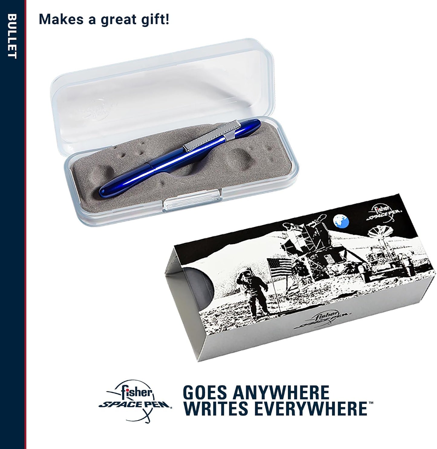 Fisher Space Pen Blue Moon Bullet Pen, Pressurized Ballpoint Pen, Compact Size, Writes Upside Down, Extreme Temperatures, Smooth Black Ink, Medium Point, Pocket Clip, Gift Box, Made in the USA