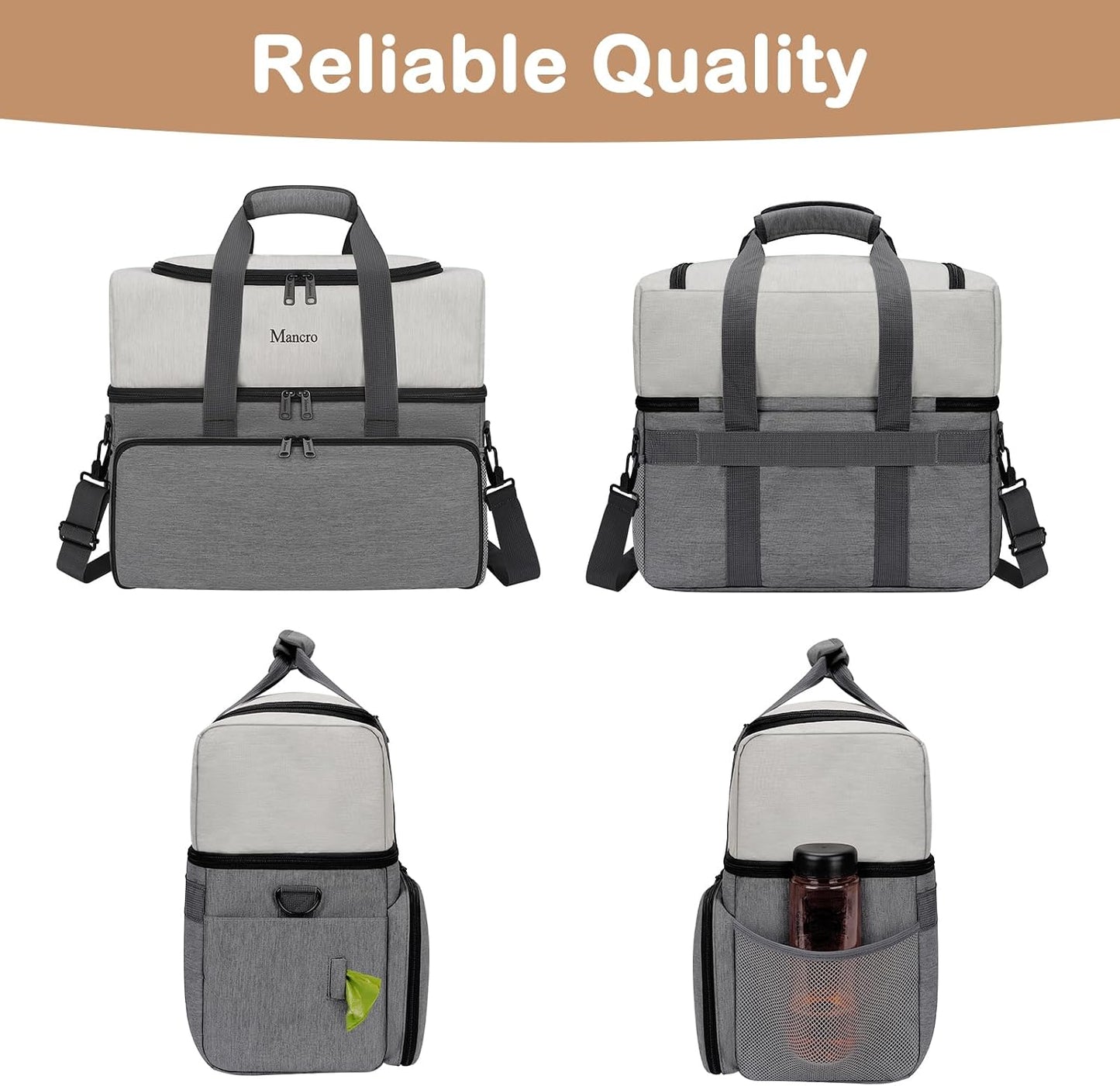 Mancro Dual Layers Dog Travel Bag, Dog Mom Gifts, Road Trip Essentials | Pet Travel Bags with 2 Extra Large Food Containers, 2 Collapsible Dog Bowls, Multi-Pockets Tote Organizer for Pet Supplies