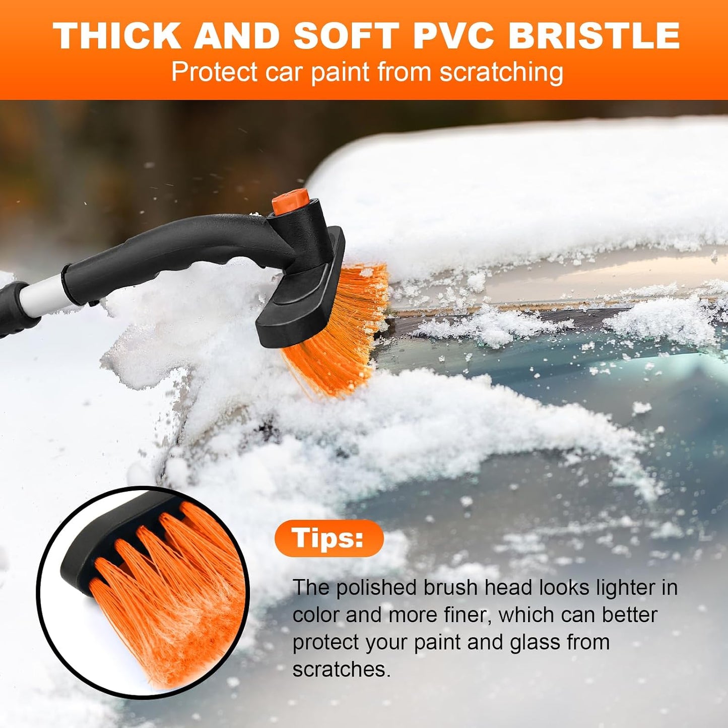 BFONS Ice Scrapers for Car Windshield, 2-in-1 Snow Scraper and Snow Brush for Car SUV Truck, Car Ice Windshield Scraper for Ice and Snow with 360° Pivoting Brush and Ergonomic Foam Grip Orange