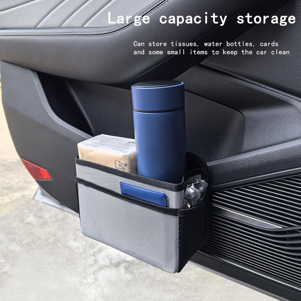 Car Trash Can, Foldable Multifunctional Hanging Storage Box Trash Can with a Roll of Garbage Bag, Multi Pocket Design Suitable for Car, Home, and Office Car Trash Cans (Black)