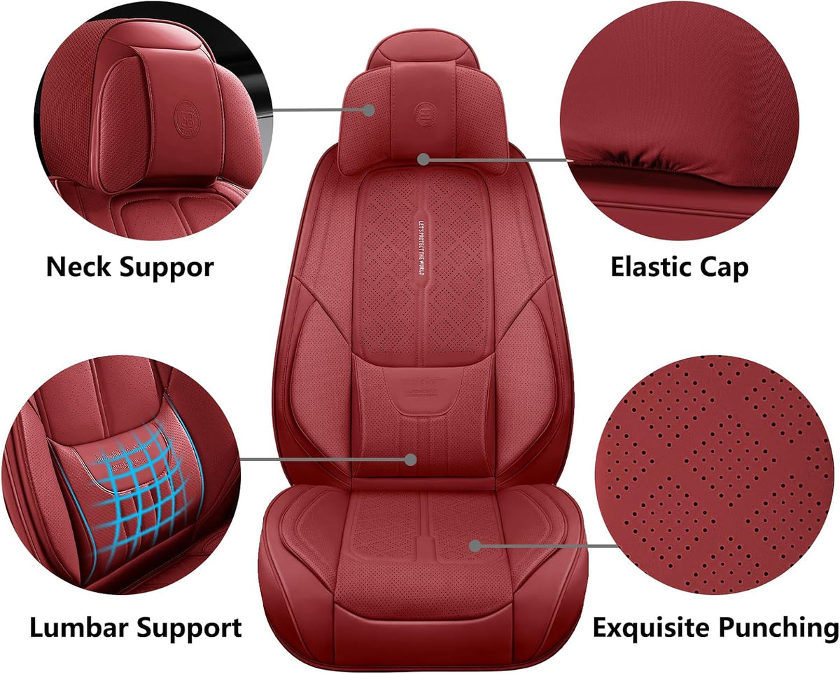 NS YOLO Universal Fit Premium Wine Red Leather 5-Seats Car Seat Covers