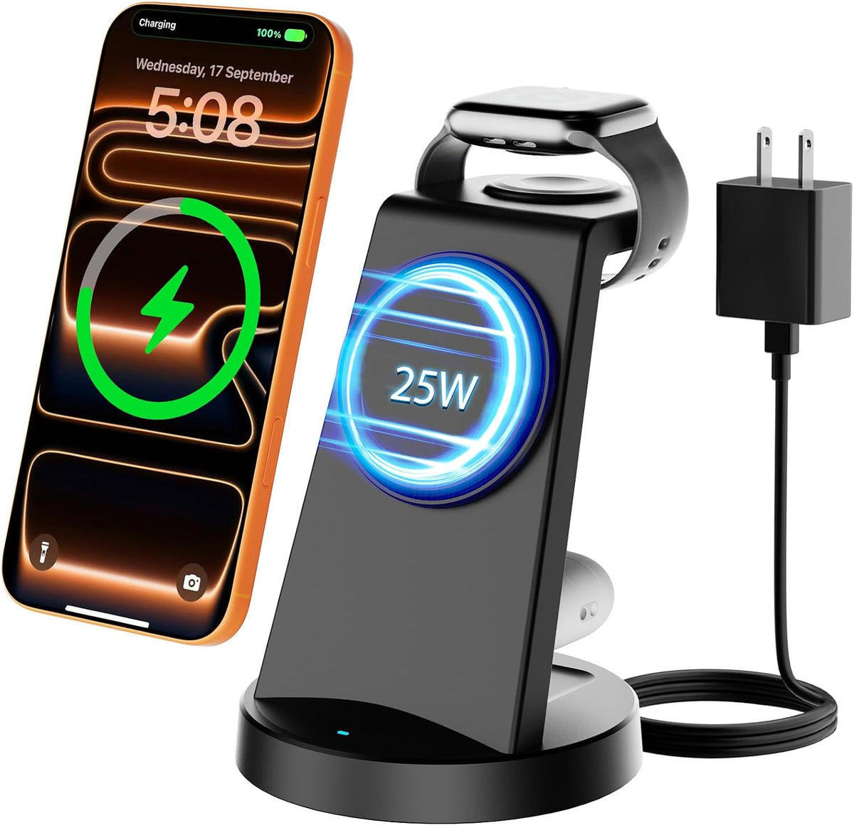 25W MagSafe Charging Station, 3-in-1 Magnetic Wireless Charger for Apple