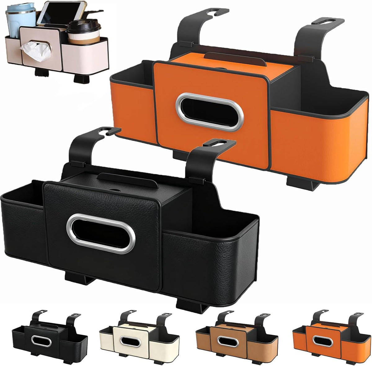 Car Organizer, Backseat Organizers Hanging Storage, Car Organizers and Storage Box, Multifunctional Car Organizer Box with Tissue & Cup Holders