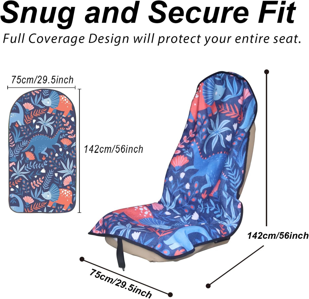 Sweat Towel Car Seat Cover Protector Front Seats for Gym Workout, Running, Swimming, Beach and Hiking, Waterproof Universal Seat Cover for Car, Trucks, Van & SUV (1, Dinosaur, Front)