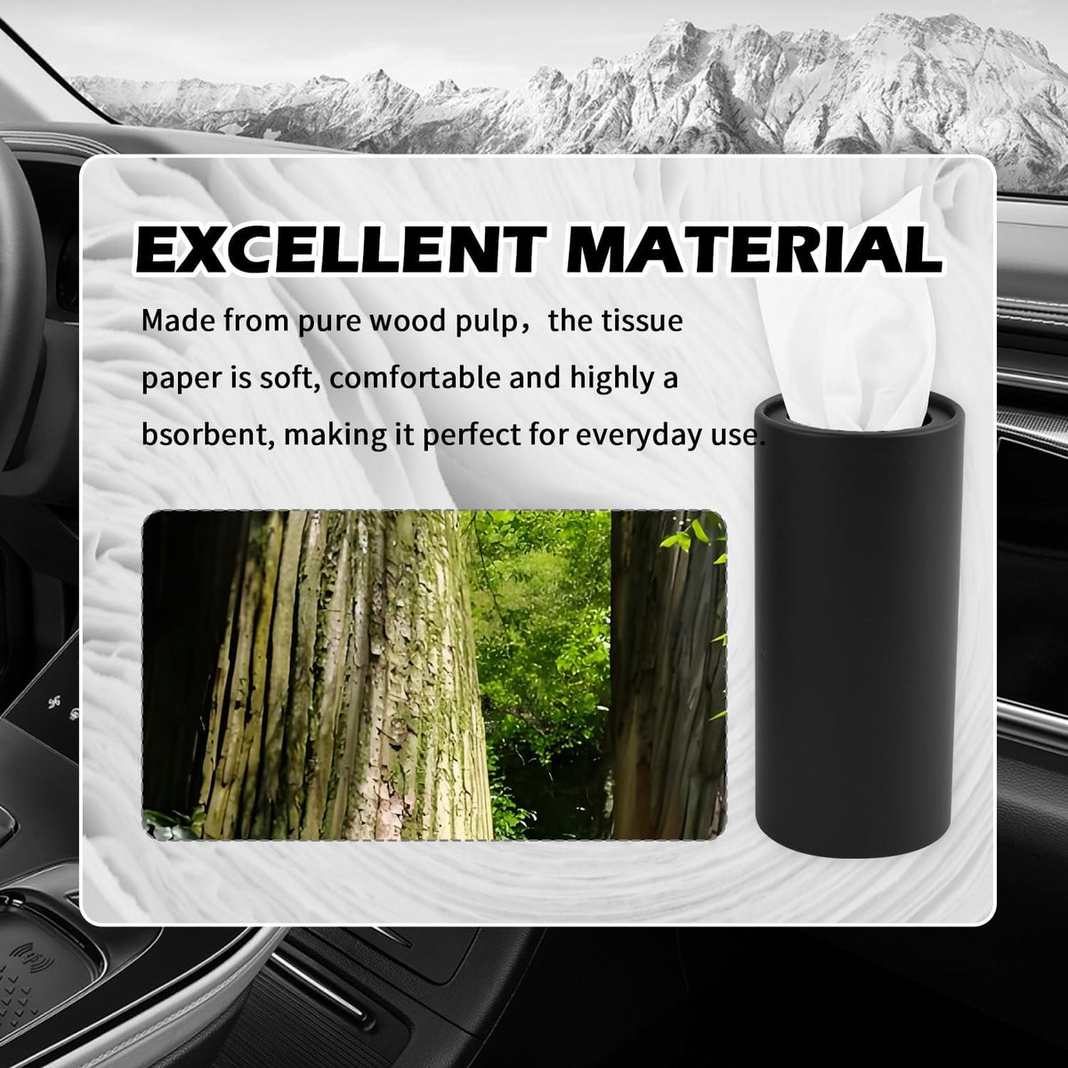 4PCS Pull Out Cars Tissue Holder,Refillable Car Tissues Cylinder with 30-Count Per Box,Multifunctional Car Tissue Box for Cars as Automotive Garbage Cans/Pen Holders (Black)