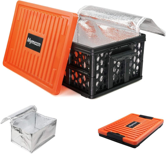 Mymazn Trunk Crate Organizer with Cooler for Car | Collapsible, Plastic Trunk Lid Organizer Box, For Travel, Groceries, Sports, Home, Tailgating, Removable Insulated Cooler Set