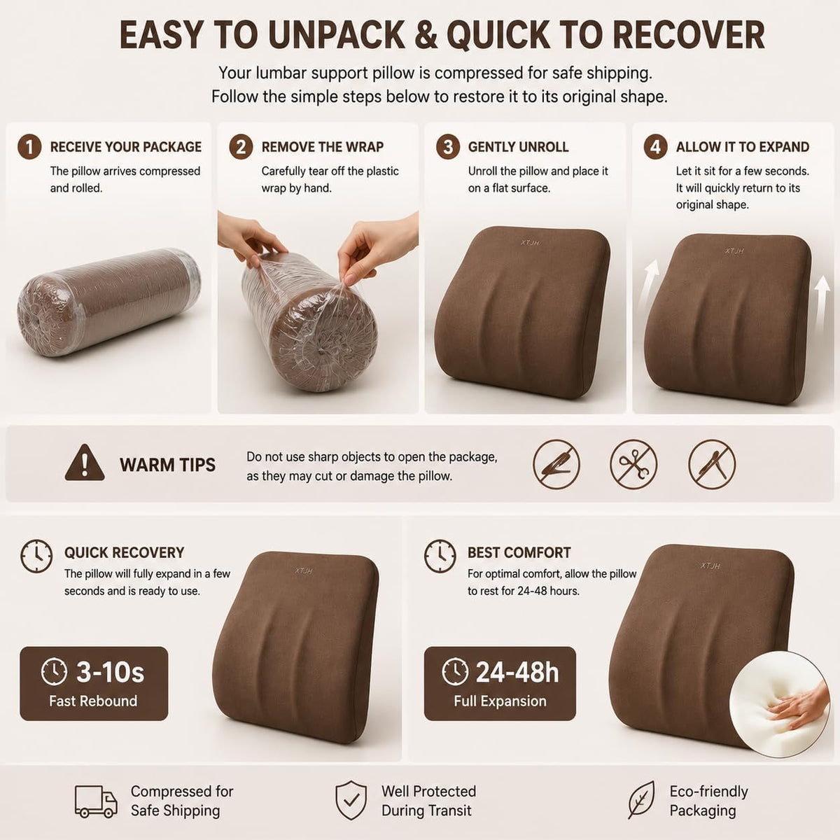 Lumbar Support Pillow for Car, Ergonomic Memory Foam Back Cushion for Driving Comfort, Breathable Lower Back Support for Car Seat, Truck, SUV & Office Chair (Brown)