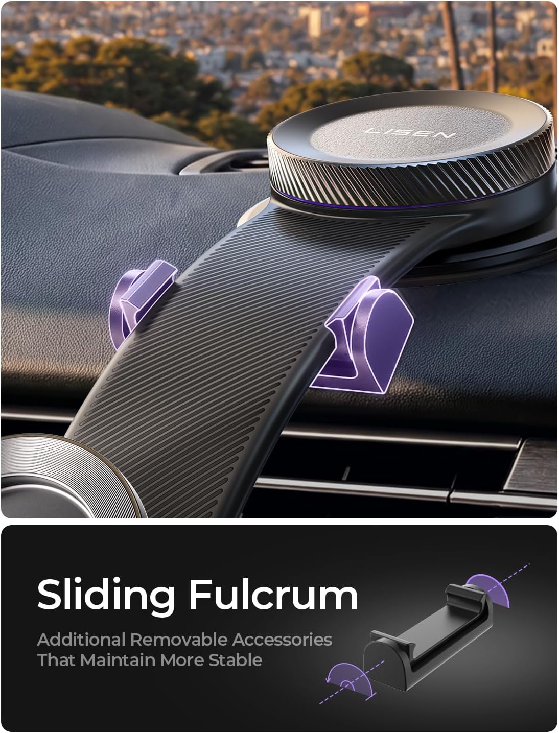 LISEN for MagSafe Car Mount for iPhone 18 Pro Max, Magnetic Phone Holder for Car, Magnetic Car Phone Mount, Suction Phone Mount, 360° Adjustable Memory Alloy Bendable Arm, Car Mount for iPhone 18 17