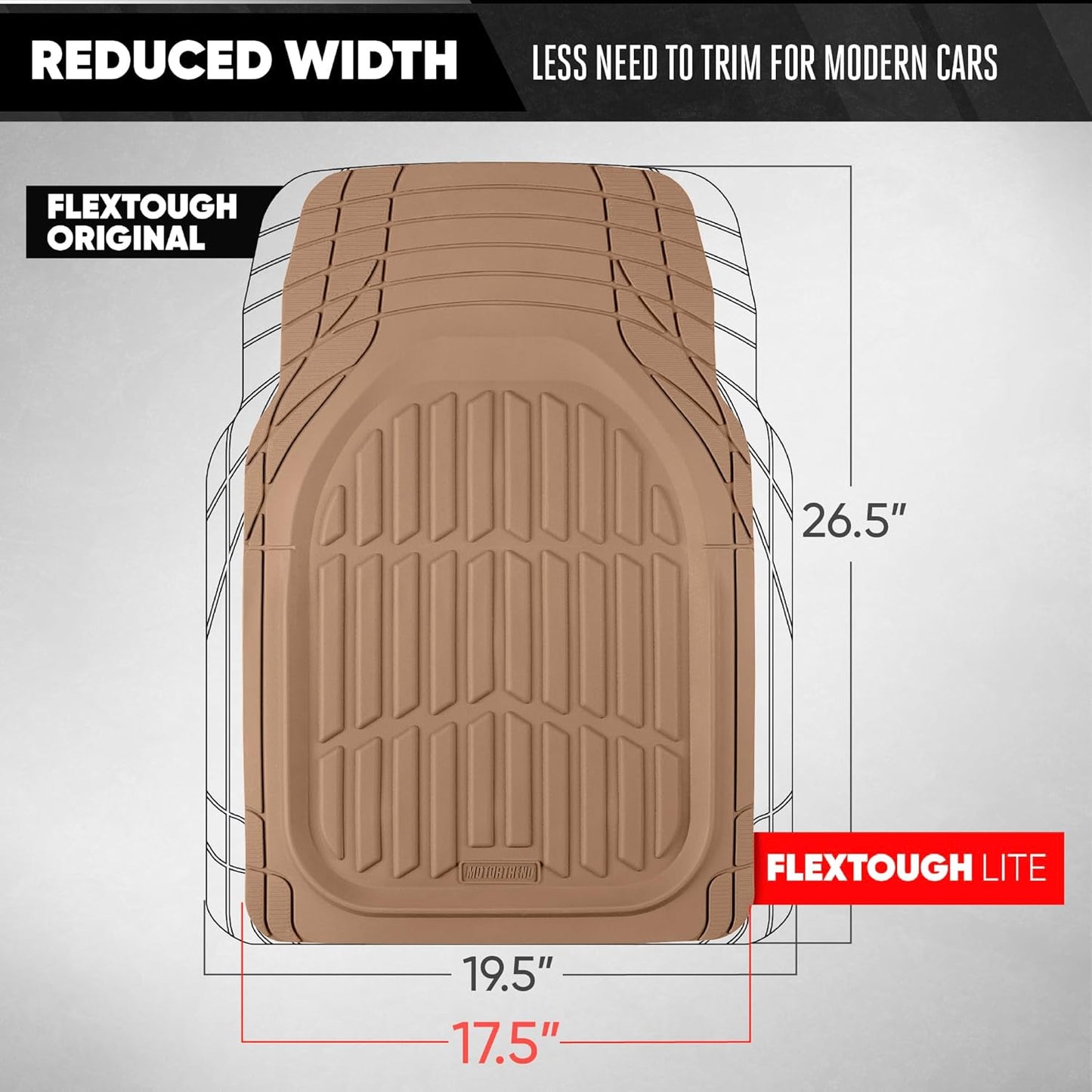 Motor Trend FlexTough LITE Rubber Car Mats Full Set - All Weather Floor Mats for Trucks, Cars & SUVs - Automotive Waterproof Beige Car Floor Mats for Cars Interior Accessories Universal Trim-to-Fit