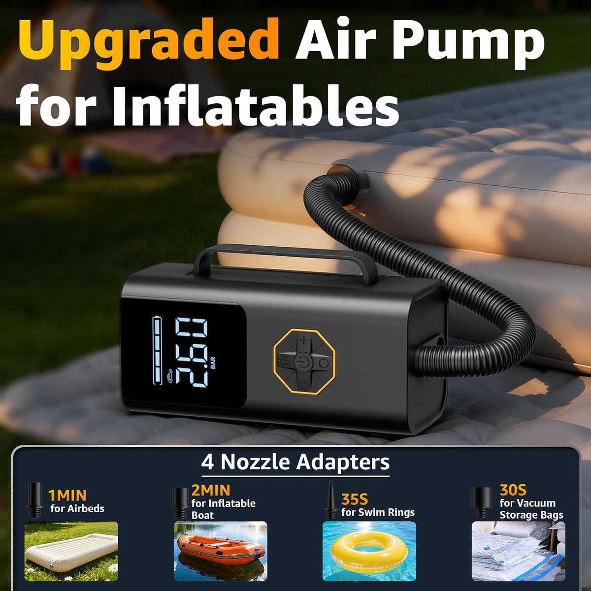 Lehwey Portable Jump Starter with Air Compressor - 12V Car Battery Jumper Starter Box 5500A (All Gas/12L Diesel) 9-in-1 with Air Blower, 150PSI Tire Inflator, 3-Mode Emergency Flashlight, LCD Display
