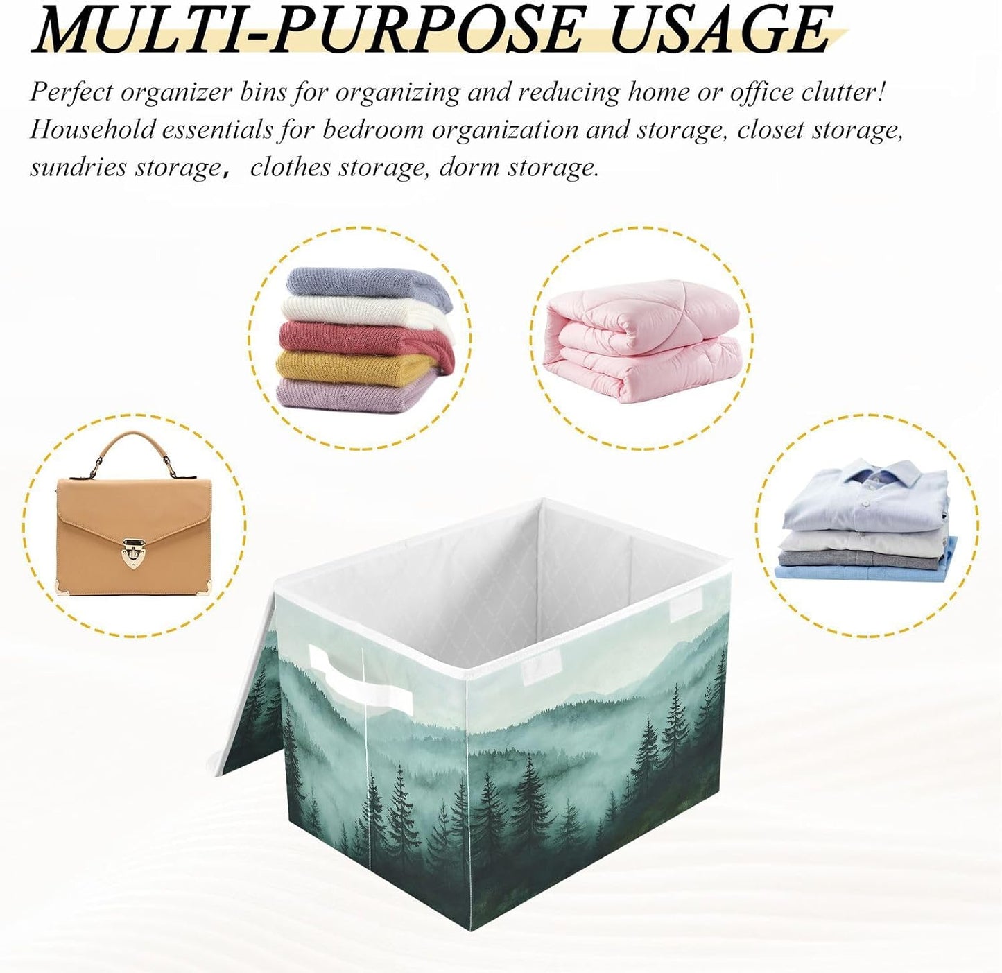Green Mountains and Pine Trees Collapsible Storage Bins with Lids Decorative Fabric Cubes Closet Organizer Basket Boxes Containers for Clothes Box Chest Nurs