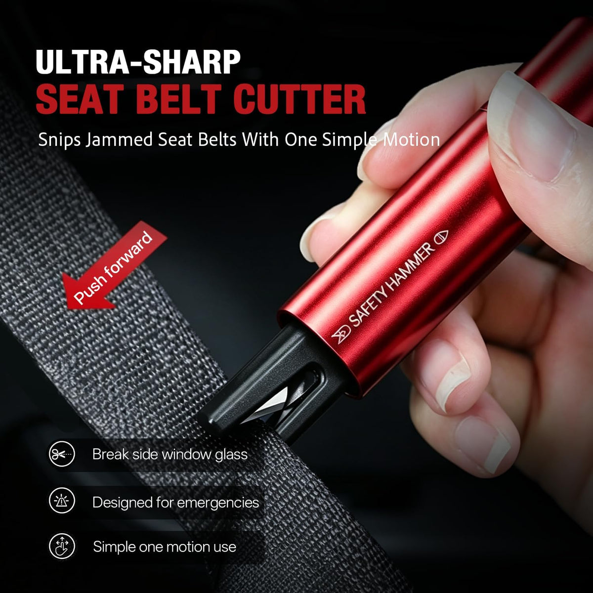 2 in 1 Emergency Escape Tool, Life Saving Car Window Breaker Under Water & Seatbelt Cutter - Car Window Hammer for Quick Accident Aid & Safety on The Go with Seat Belt Cutter, Red&Black