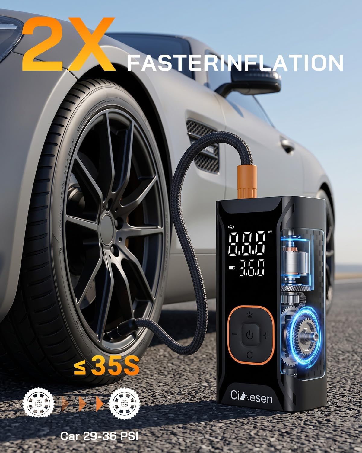 Tire Inflator Portable Air Compressor,Bike Pump 150 PSI with Pressure Gauge