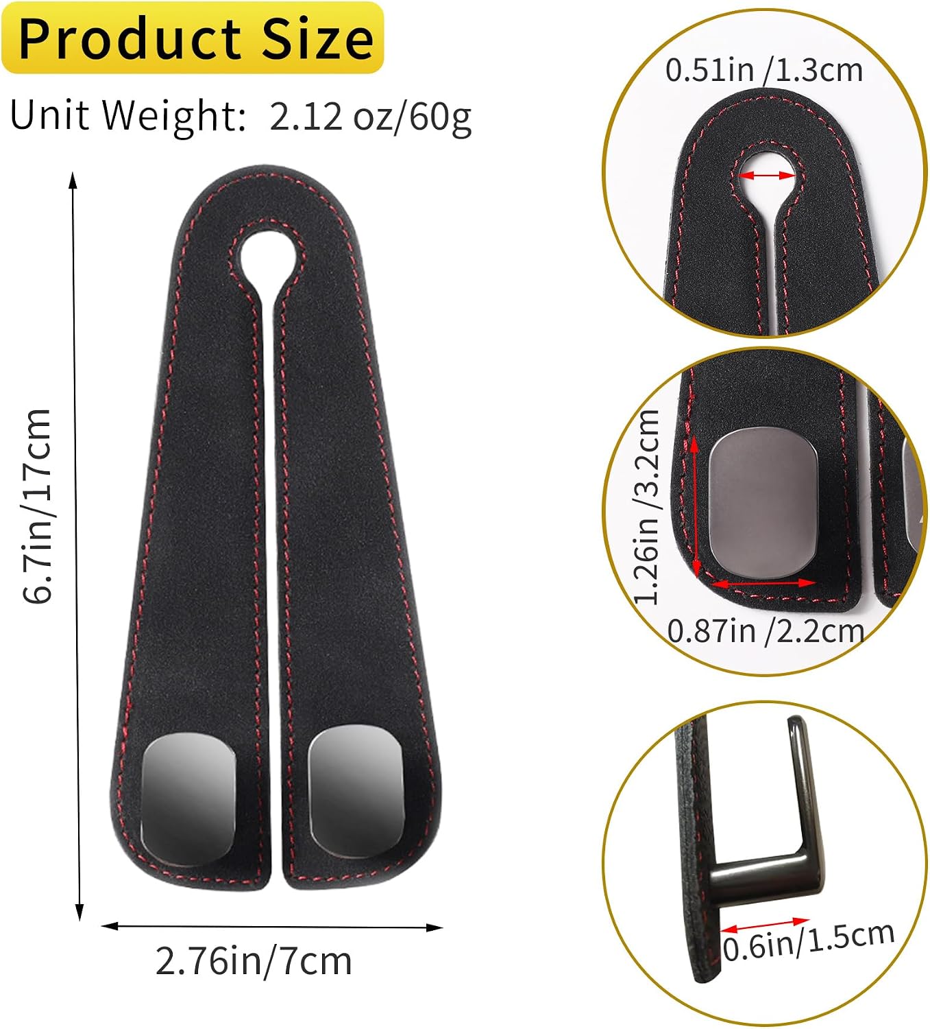WEIHAO Purse Hook for Car Headrest, Suede Car Seat Back Storage Hook, Aluminum Twin Hooks Leather Car Headrest Hangers, Bag Holder for Sedan, Trucks, SUVs, Most Vehicles (Black-2PCS)