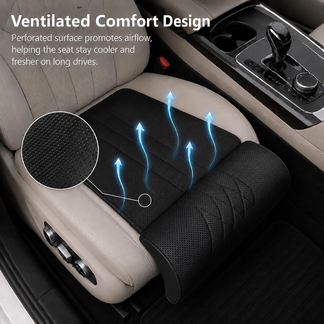 Car Seat Extender Leg Support Cushion, Memory Foam Car Seat Leg Extender with Perforated Leather Cover, Universal Design Thigh Support & Seat Protector for Long Drives & Daily Commuting (black)