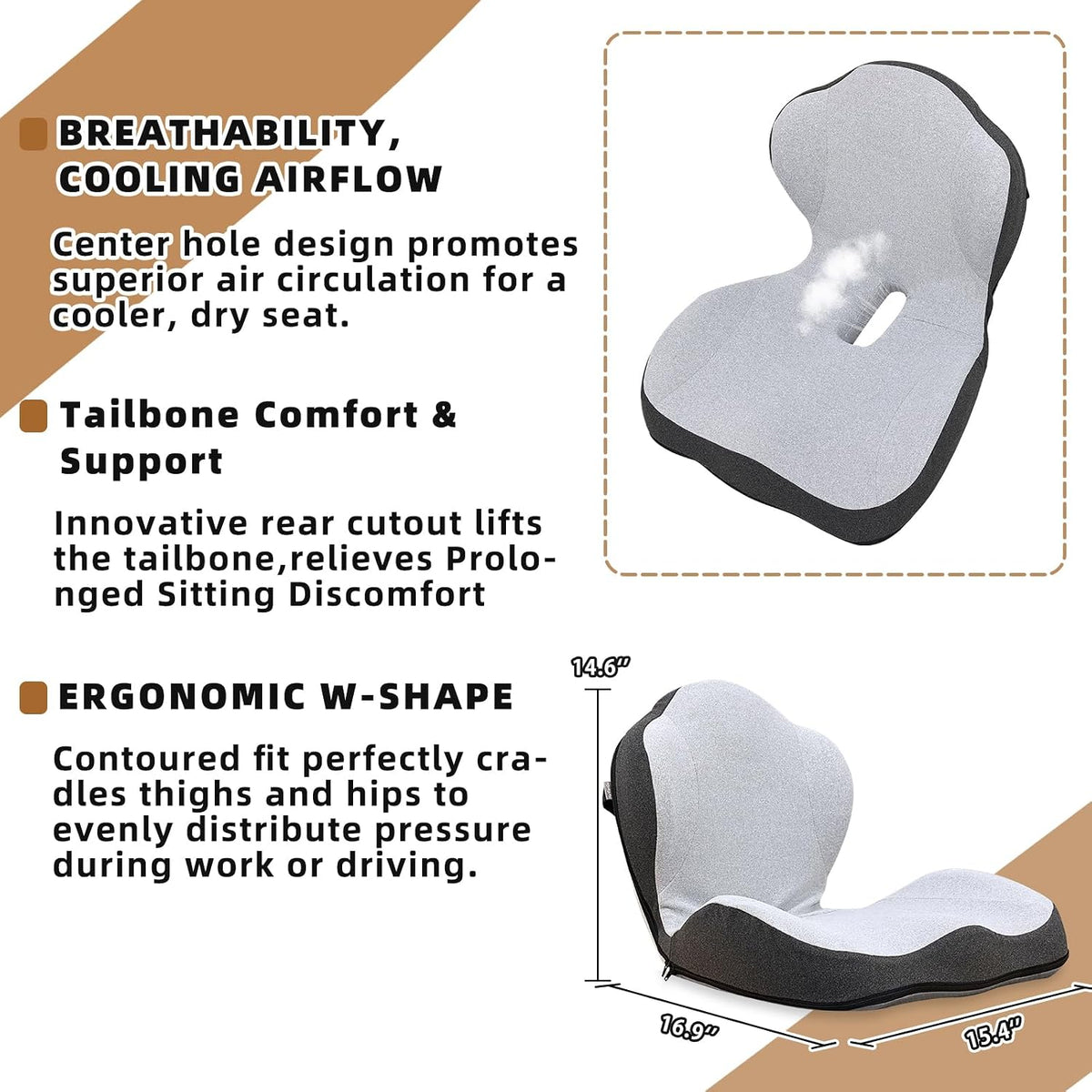 Dual-Layer Memory Foam Car Seat Cushions for Driving, with Lumbar Support