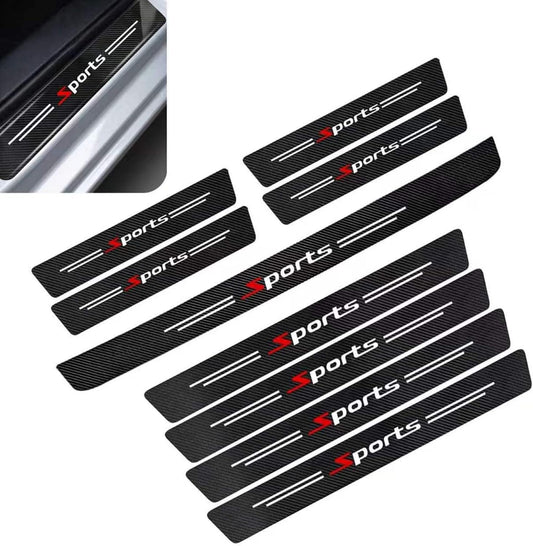 9 PCS Car Door Entry Sill Protector, Sports Carbon Fiber Style Anti‑Scratch Door Edge Guard Trim Sticker, Wear‑Resistant Threshold Protective Decal, Universal for Most Vehicles (Black)