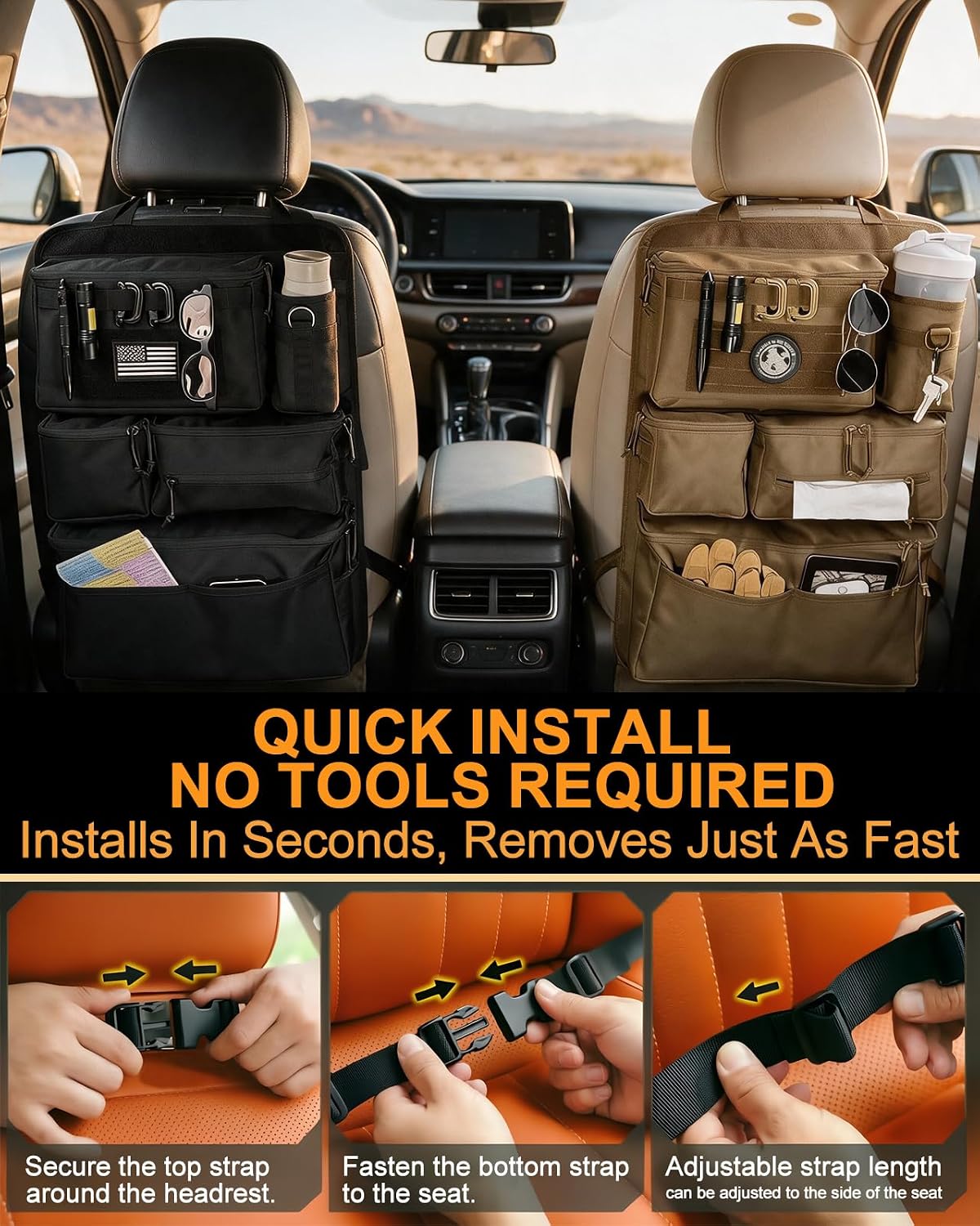 Car Seat Back Organizer – Molle Panel, Heavy Duty, Waterproof storage