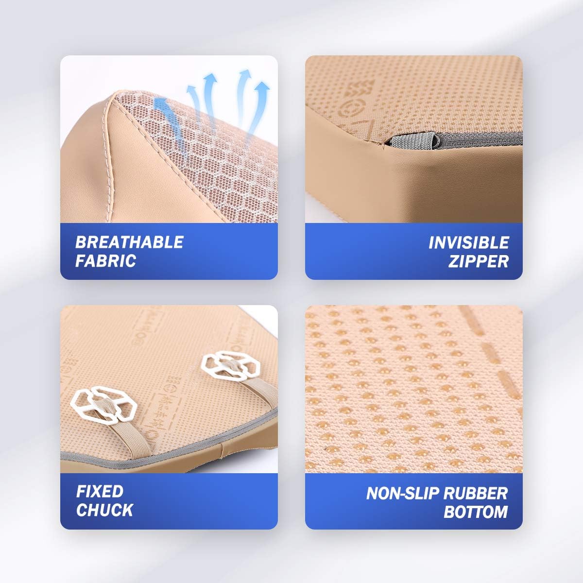 Car Seat Cushion, Comfortable Memory Foam Cushion for Driving, Auto Heightening Wedge Cushion for Sciatica Tailbone Pain Relief (Beige)