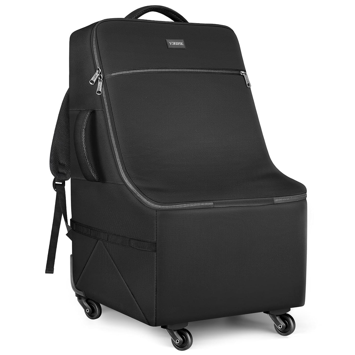 YOREPEK Padded Car Seat Travel Bag for Airplane with Wheels | 4 Spinner Wheels & Stable Base, Shoulder Straps, Extra Pocket for Baby Travel Essentials, Car Seat Carrier for Airport