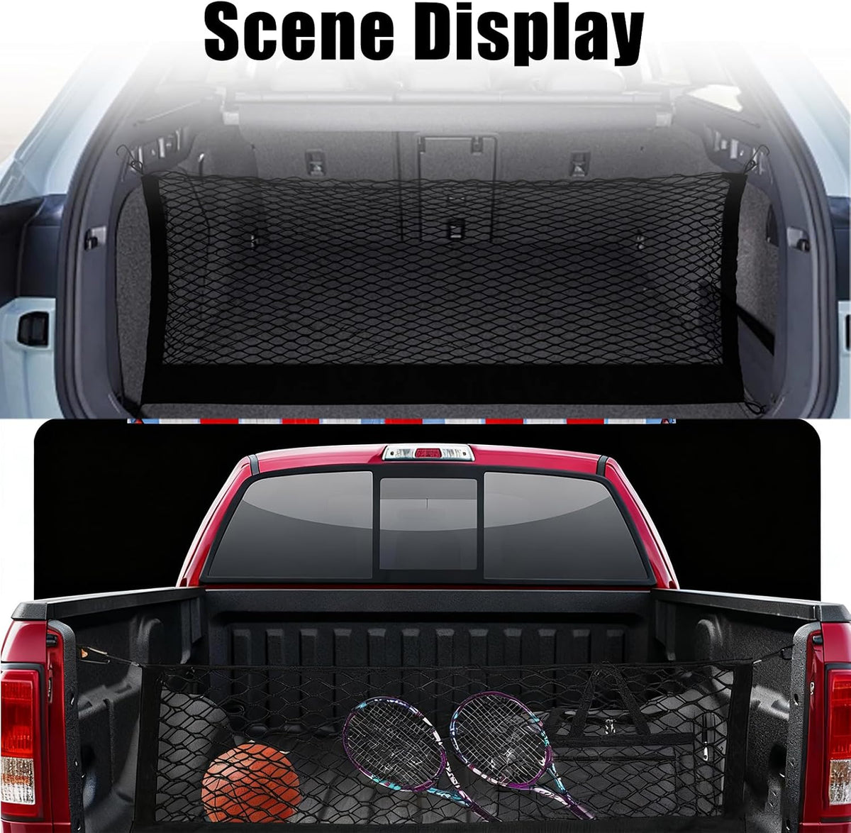 Heavy Duty Envelope Cargo Net, Stretchable Trunk Organizer with Metal Hooks, Adjustable Storage Net for SUV Car Compatible with 2021-2025 Honda CR-V、RAV4、Escape