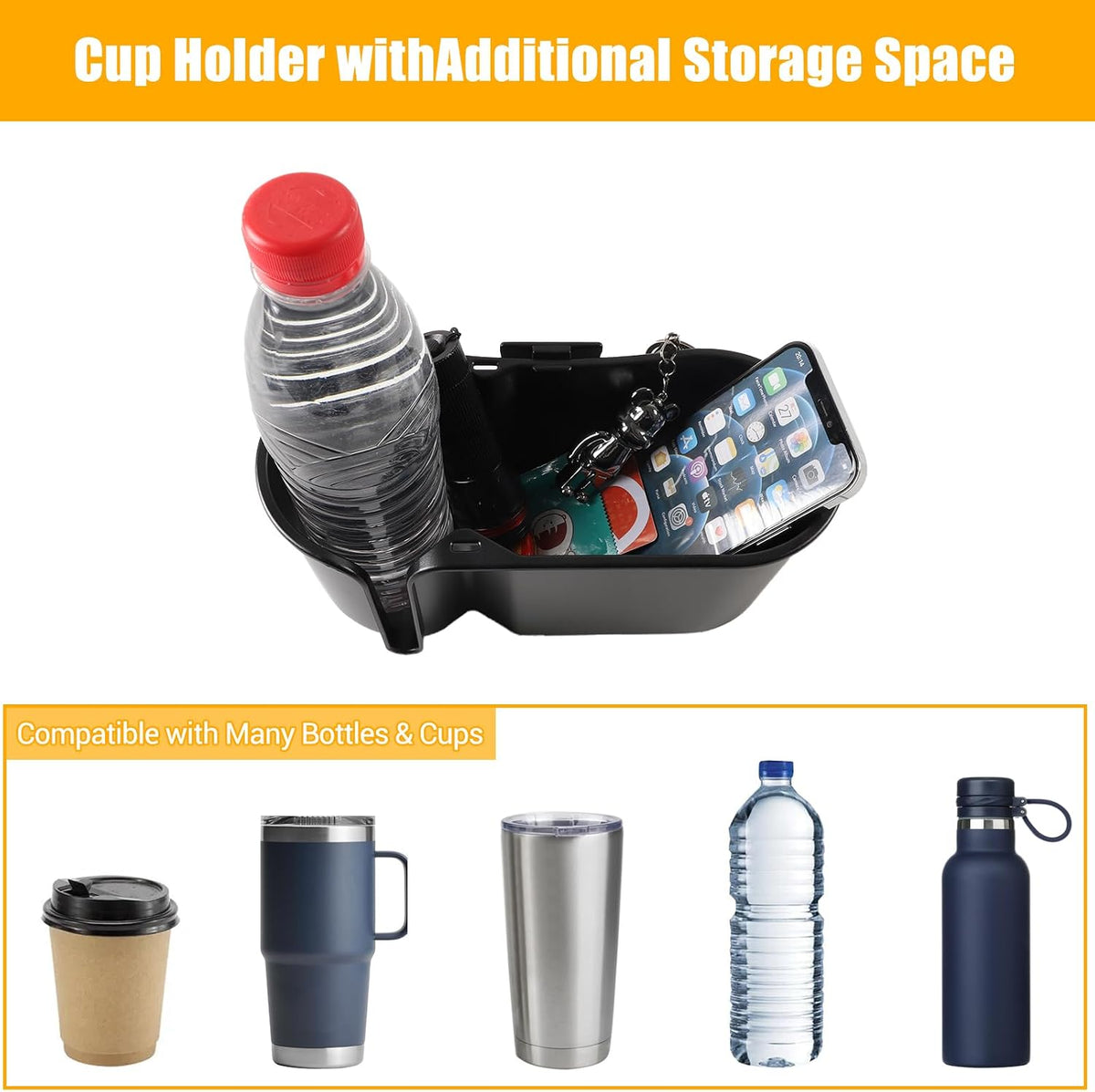 Daeiclru Rear Cup Holder Expander Organizer Compatible with Ford Maverick 2022-2024, Rear Seat Expansion Storage Box Car Drink Holder Cup Holder Insert Removable FITS Slot Accessories