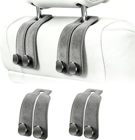 Amelity Car Headrest Hooks, Purse Hook for Vehicle 2 Pack Gray | Universal Car Interior Accessories for Women, Available in 2/4 Pack, Storage Hanger Holds Purses, Backpacks, Grocery Bags