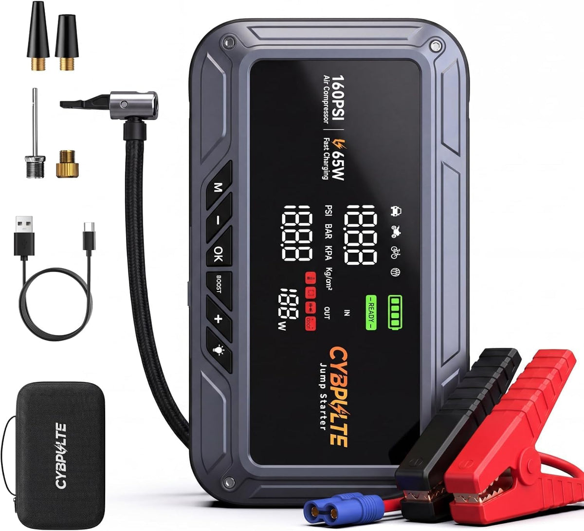 Jump Starter with Air Compressor 8000A 160 PSI,65W USB-C