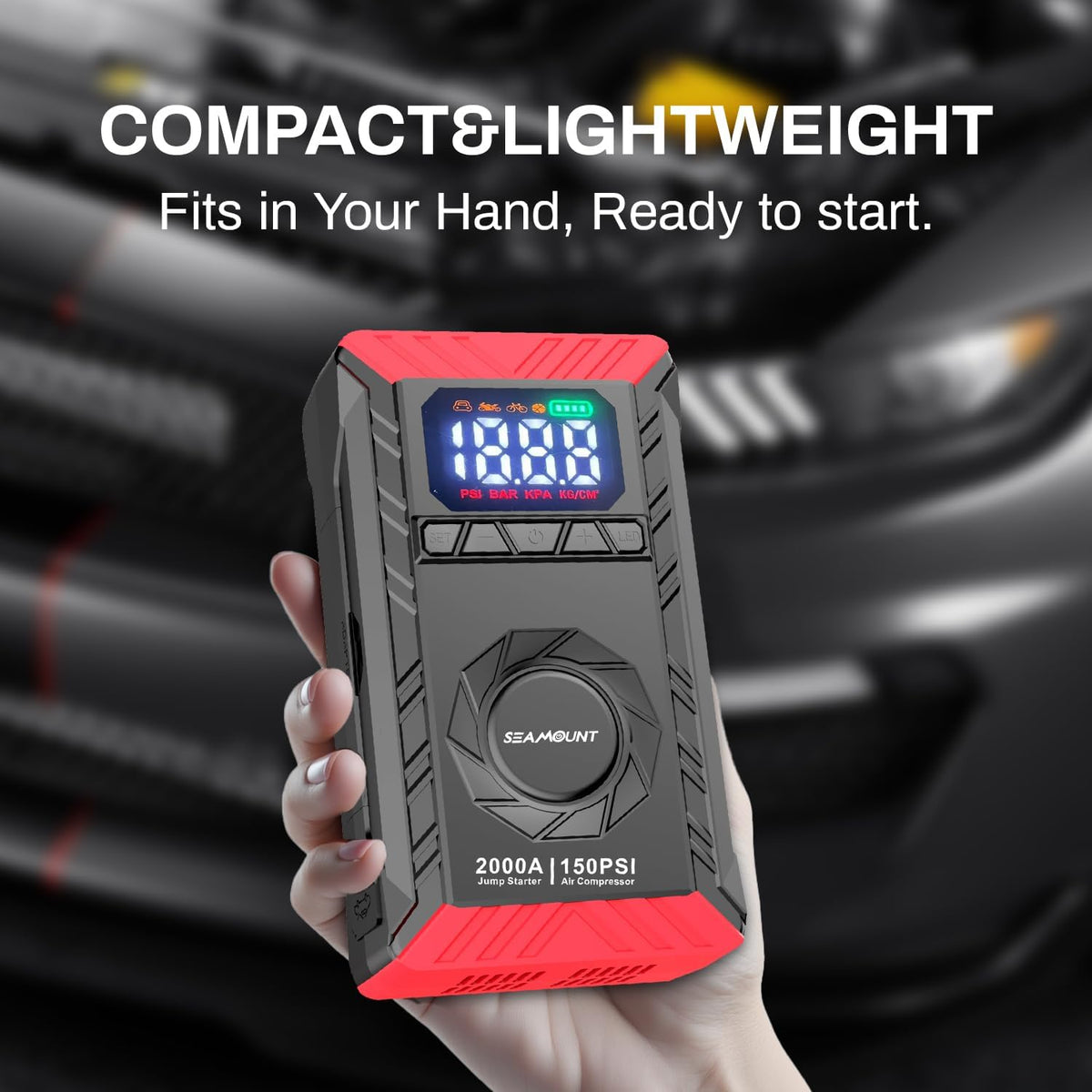10-in-1 UltraSafe Jump Starter with Air Compressor, Portable Car Jump Box with LED Flashlight,Portable Tire Inflator, Jump Box, 60Wh Power Bank & Jumper Cables for 6.0L Gas/3.0L Diesel Engines