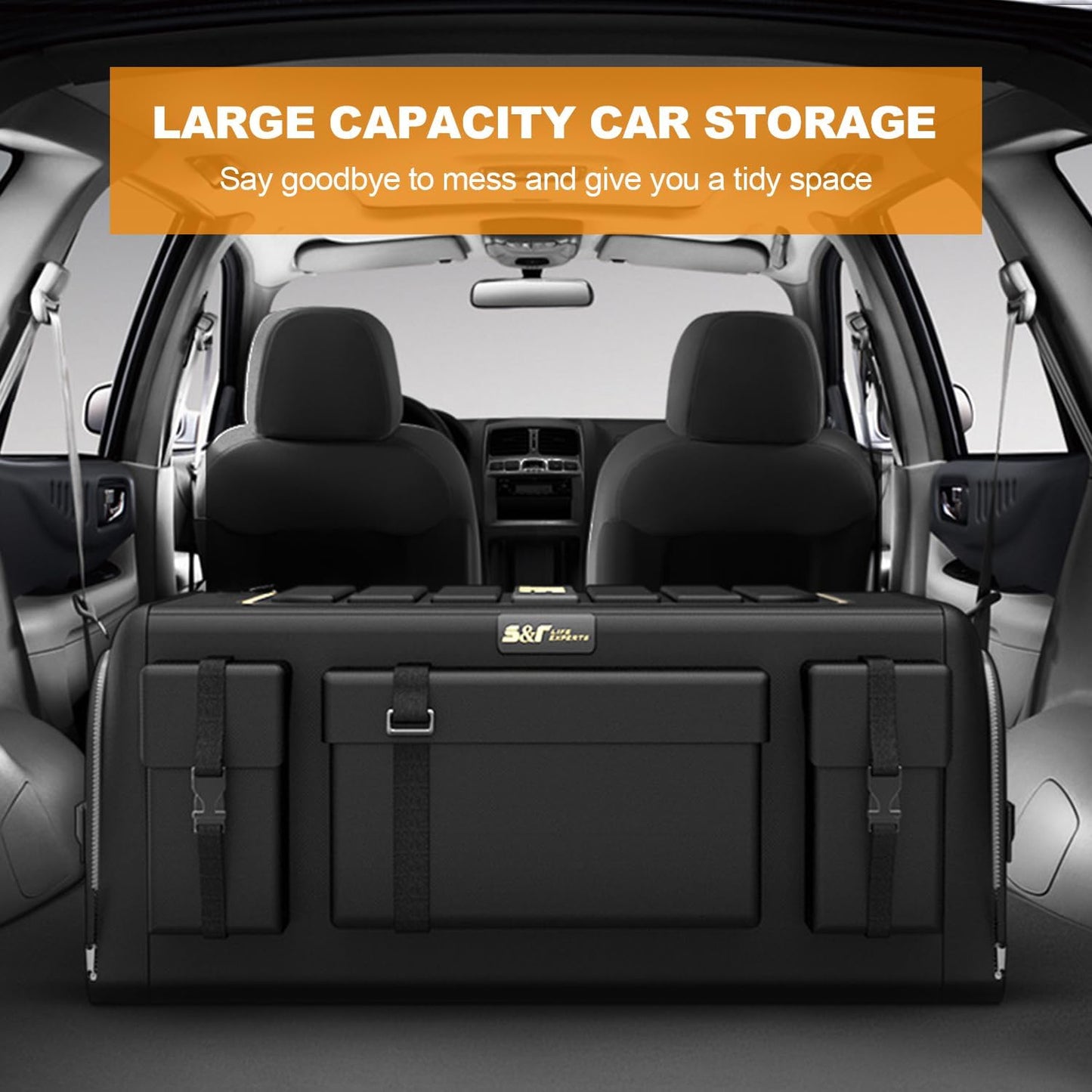 Ergocar Car Trunk Organizer Car Boot Storage Organiser Multi Pocket Car Boot Tidy Storage 3 Times Size Folded Portable Waterproof 1680D Oxford for Car/SUV/Truck/Auto