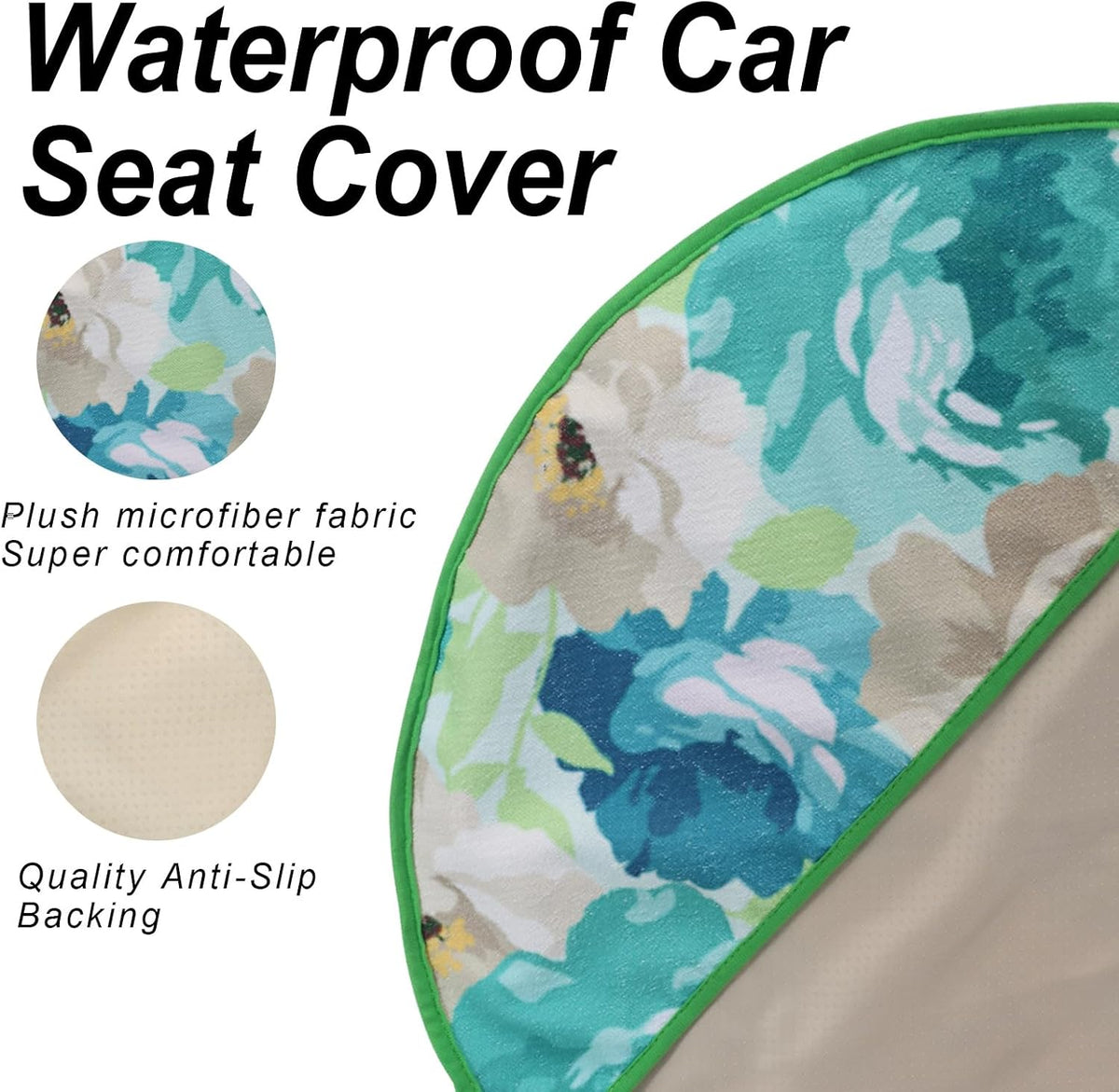 Sweat Towel Car Seat Cover Protector Front Seats for Gym Workout, Running, Swimming, Beach and Hiking, Waterproof Universal Seat Cover for Car, Trucks, Van & SUV (1, Cyan Flower, Front)