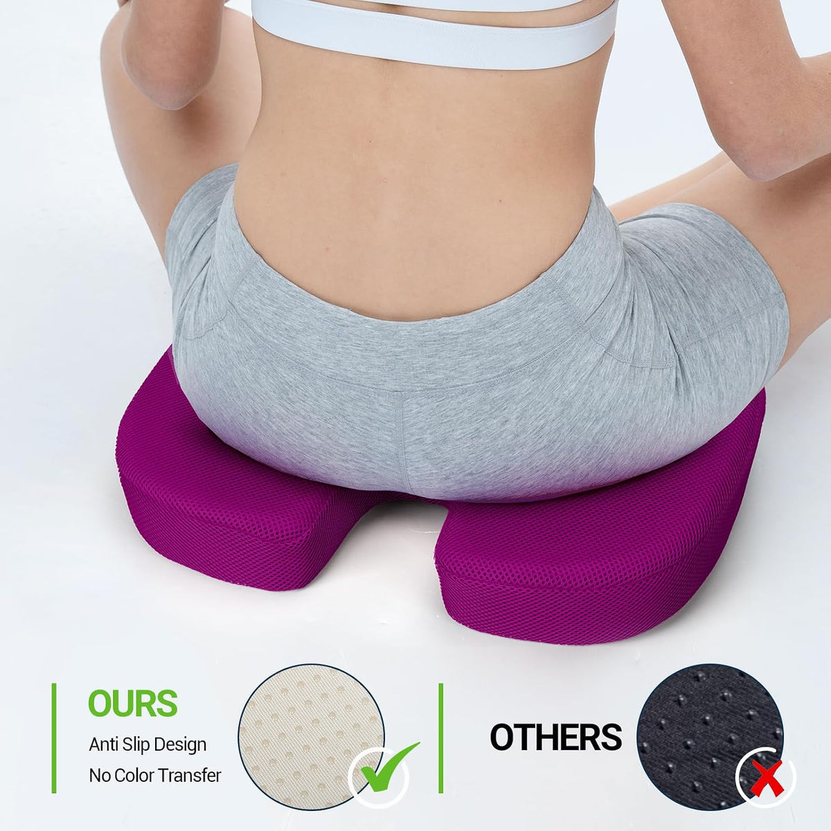 Season Guard Gel Memory Foam Seat Cushion for Tailbone Pain Relief, Purple