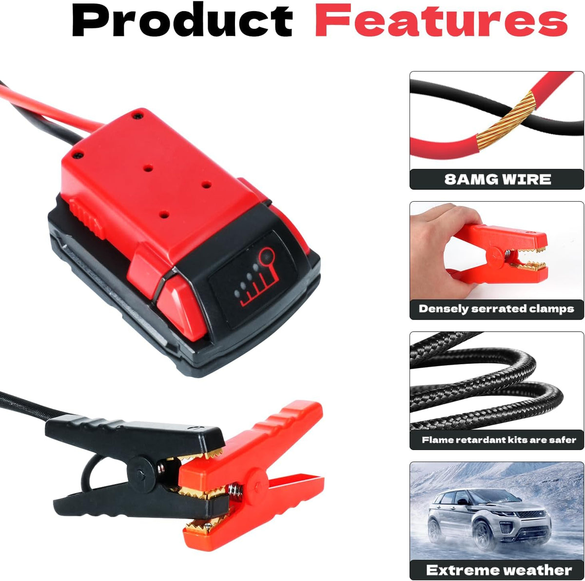 Jumper Cables with Adapter for Milwaukee M18 Battery,2FT 8AWG Portable Battery Jumper Starter Automotive Booster Cables Power for Car Jump Starting Using Tool