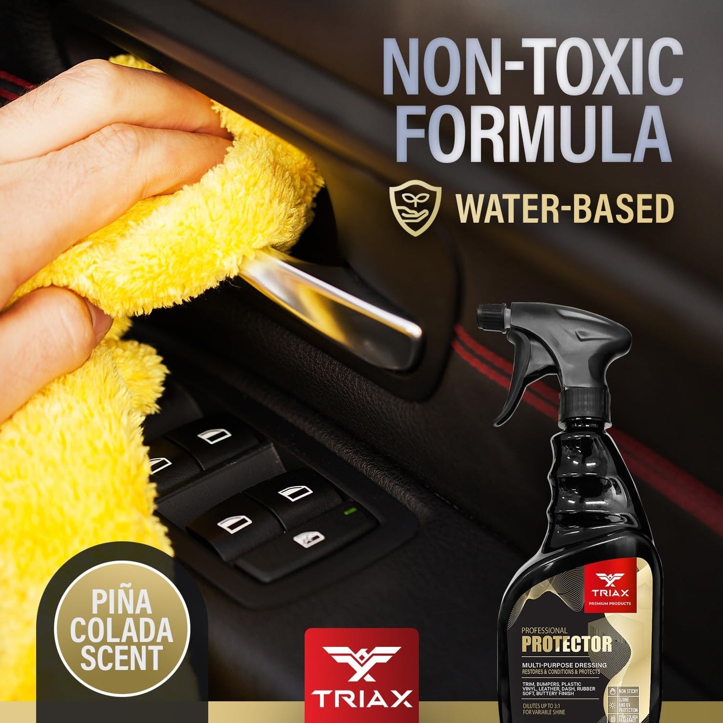 Triax Professional Protector & Dressing - Restores, Conditions, Protects Bumpers, Plastic, Vinyl, Leather, Dash, and Rubber Surfaces (Pack of 2-23 Ounce)