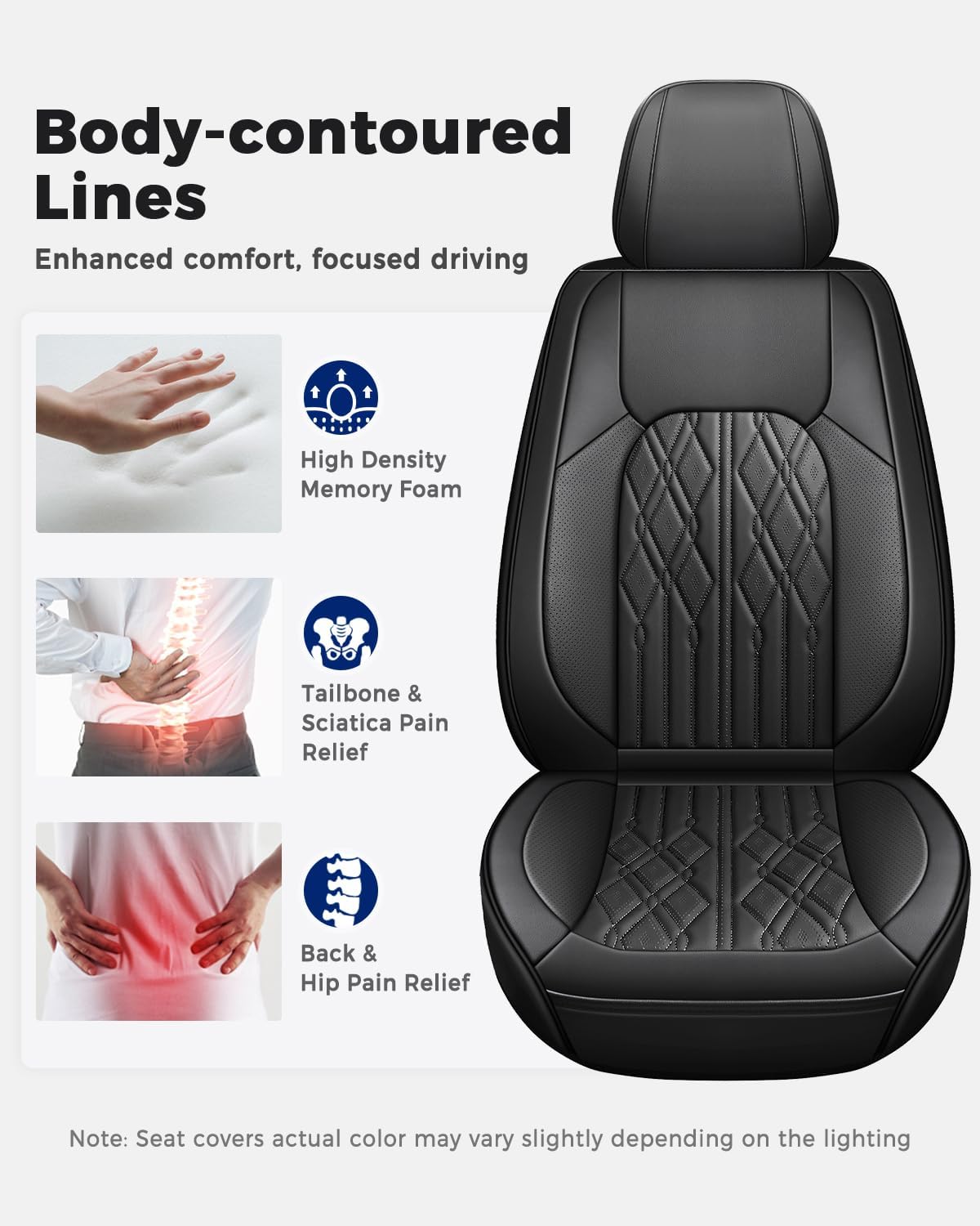 Huidasource Leather Seat Covers Full Set, Car Seat Cover Universal Fit for Most Cars Sedans SUVs Trucks, Airbag Compatible, Cup Holder Access, Easy Install, Wipes Clean, Wear-Resistant, Black