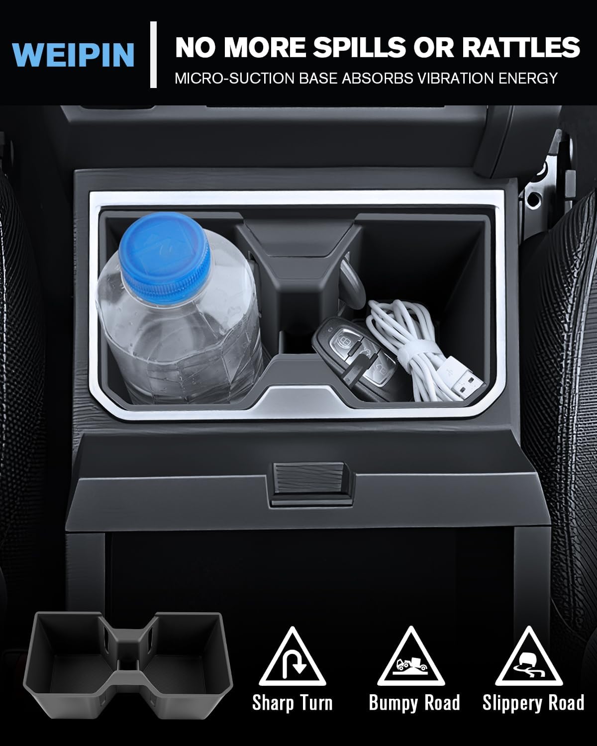 For 2Pcs Center Console Armrest Organizer Tray ABS Materials& Silicone Cup Holder Insert Compatible with 2025-2026 Toyota 4runner - 6th Gen 4Runner