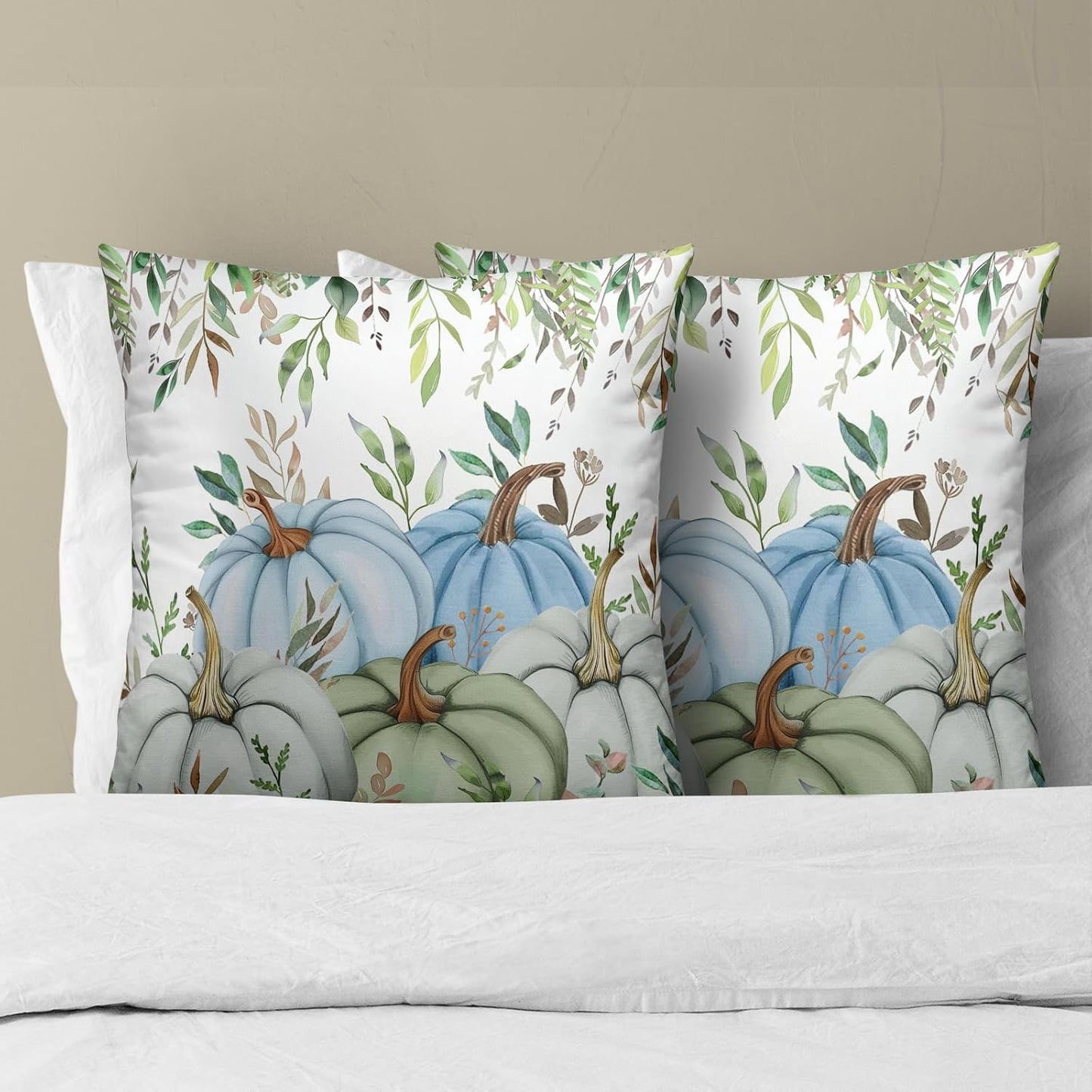 Giwawa Fall Blue Pumpkin Throw Pillow Covers 16x16 Inch Autumn Harvest Cotton Cushion Cases Set of 2 Holiday Couch Cover for Sofa Home Living Room