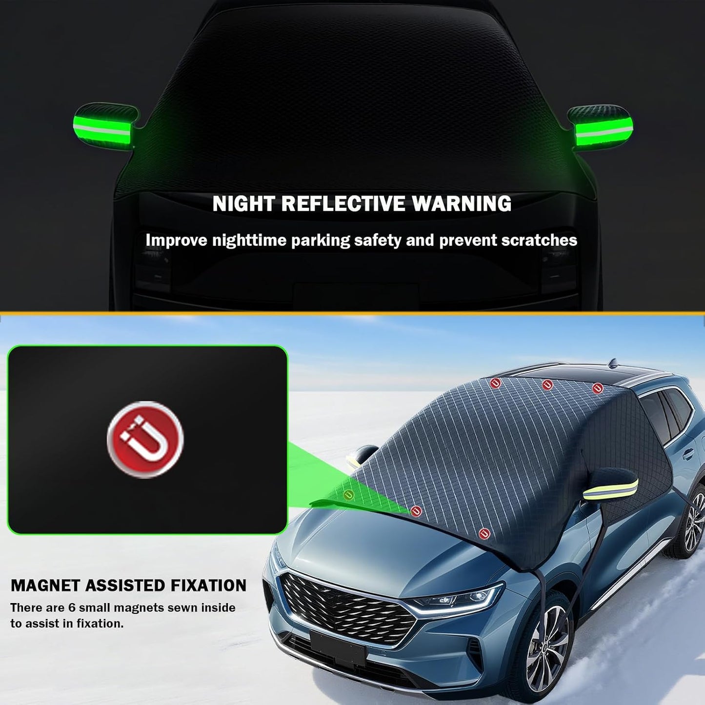 Large Car Windshield Cover for Ice and Snow - Automotive Windshield Snow Covers with Side Window & Rearview Mirror Protector, Winter Magnetic Car Anti-Snow Cover, Universal for Most Cars,Sedan,SUV