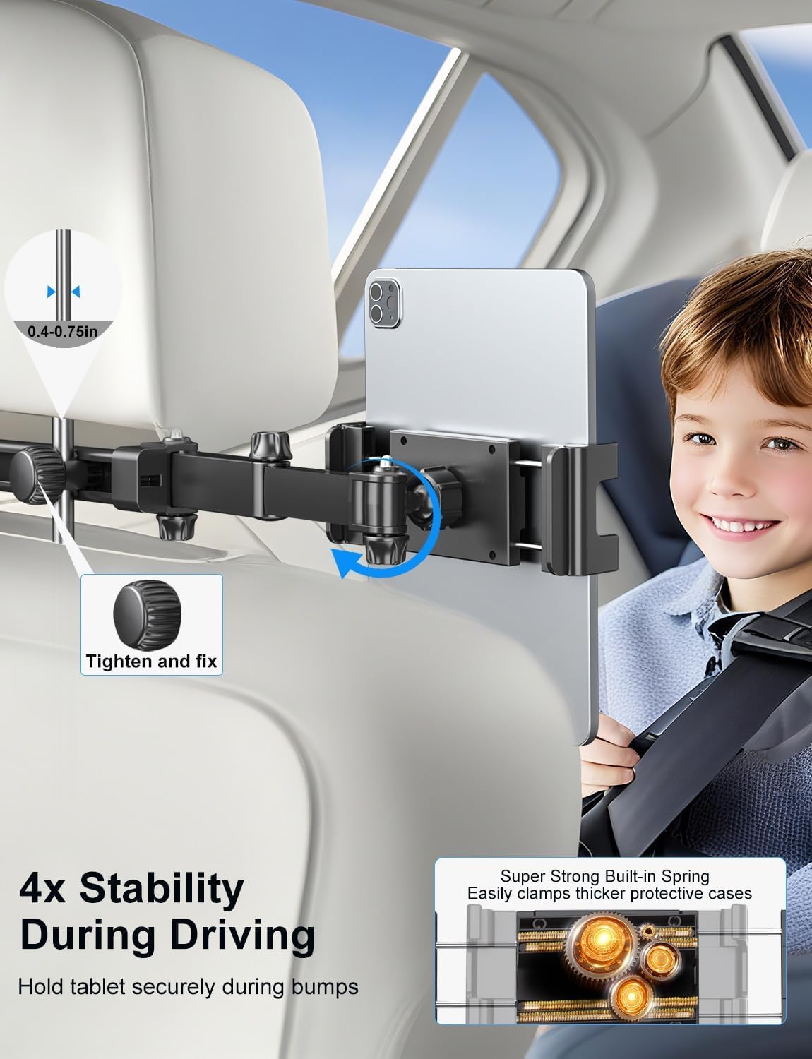 PLDHPRO Tablet Holder for Car Headrest Mount iPad Backseat Foldable Back Seat Stand Compatible 5.5-14.6'' Phones Tablets, Road Travel Essentials for Kids Accessories