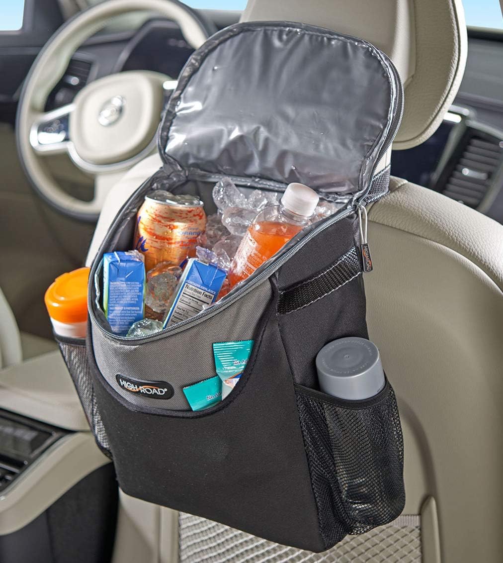 High Road Soft Car Cooler Bag for Cold and Hot Food Transport - Insulated Backseat Cooler Bag for Car, SUV, Truck or Van - Portable Soft Cooler with Storage Pocket and Bottle Holders