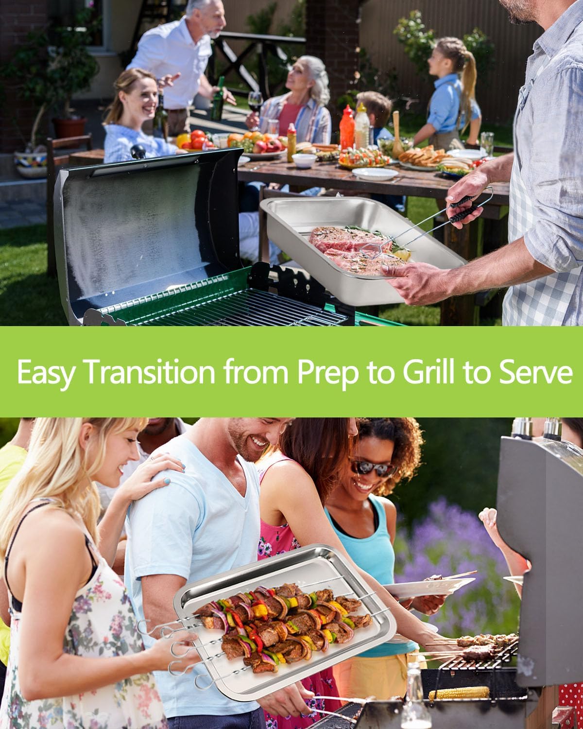 Grill Prep Trays Set Of 5,BBQ Tray,Grilling Prep And Serve Trays,Stainless Steel Food Prep Tray,Grill Carry System,Marinade Container with Lid and Cutting Board,BBQ Grill Accessories,Grilling Gifts