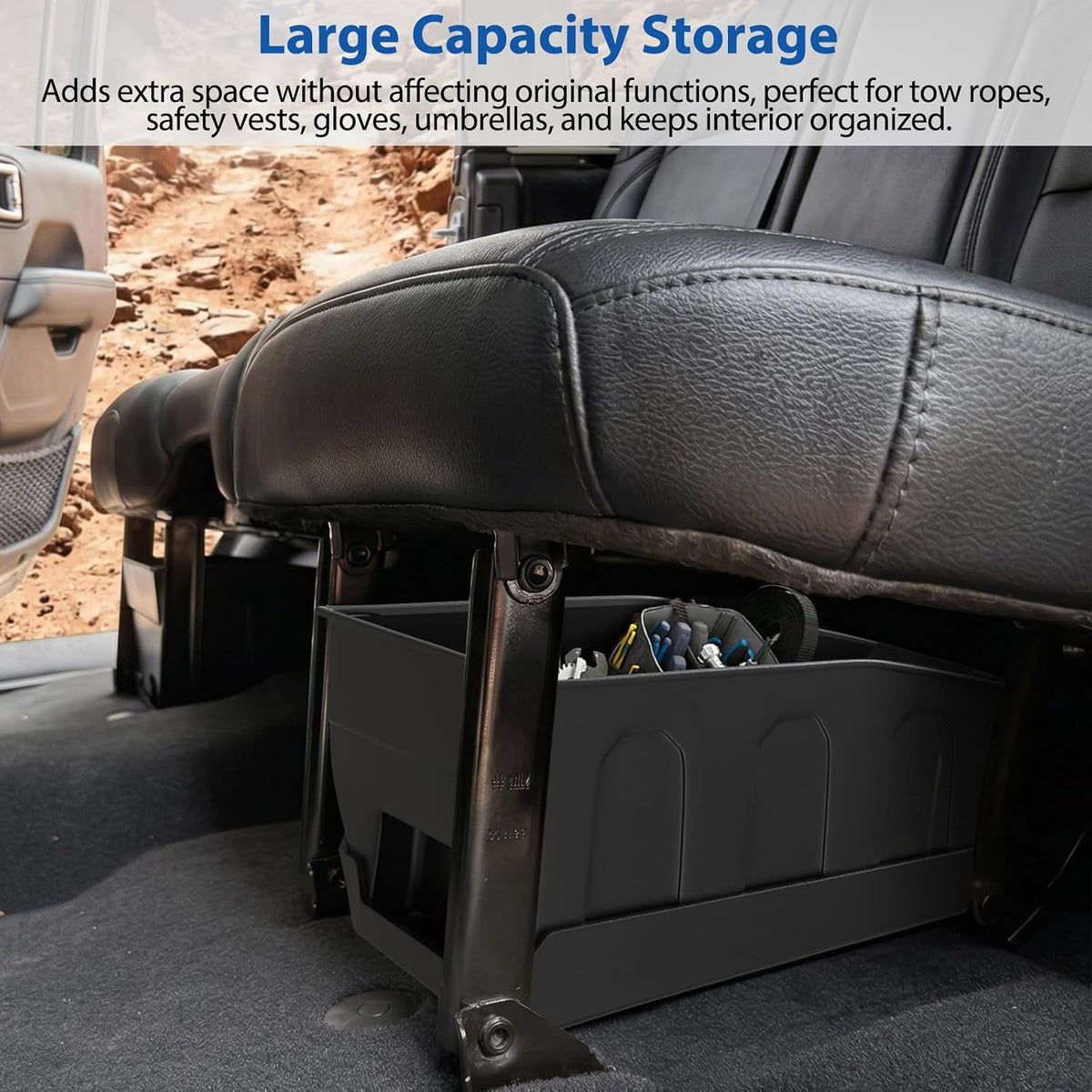 DIAMOOKY Rear Under Seat Storage for Jeep Wrangler JL JLU 2018 2019 2020 2021 2022 2023 2024 2025 2026 4-Door Accessories, Under Back Seat Organizer Tool Box (Not for 2-Door, 4xe & Gladiator JT)