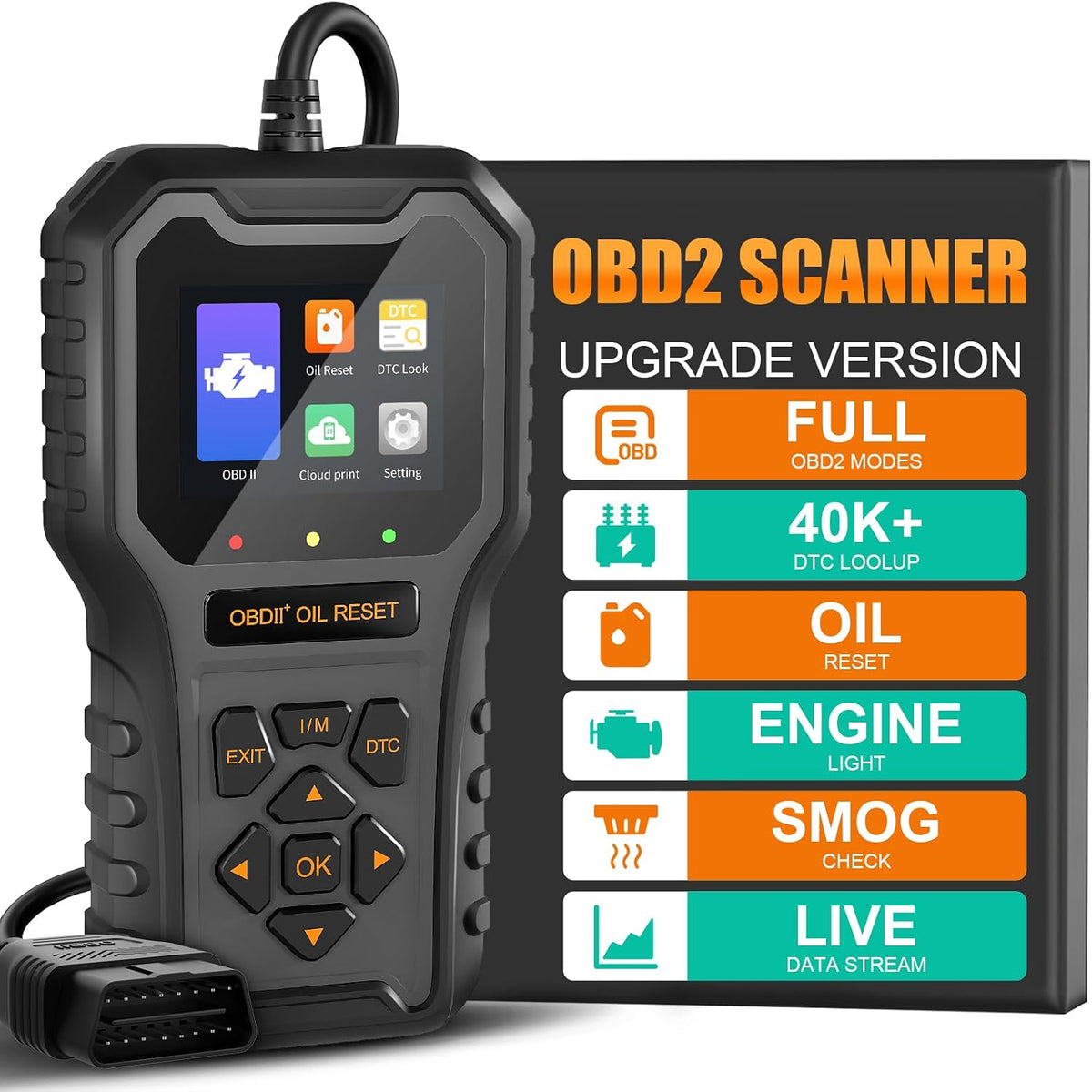 Car Code Reader OBD2 Scanner for Check Engine Light Oil Reset OBDII Scan Tool Diagnostic Tool Reset Fix Clear Fault Code Readers for Cars 1996+