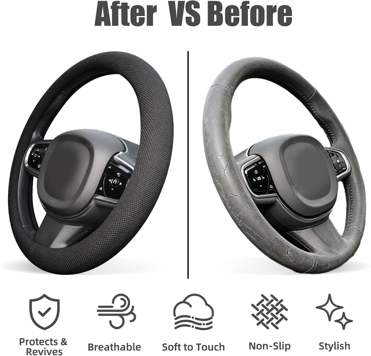 15 Inch Black Silicone Steering Wheel Cover Thermoregulating for All-Season