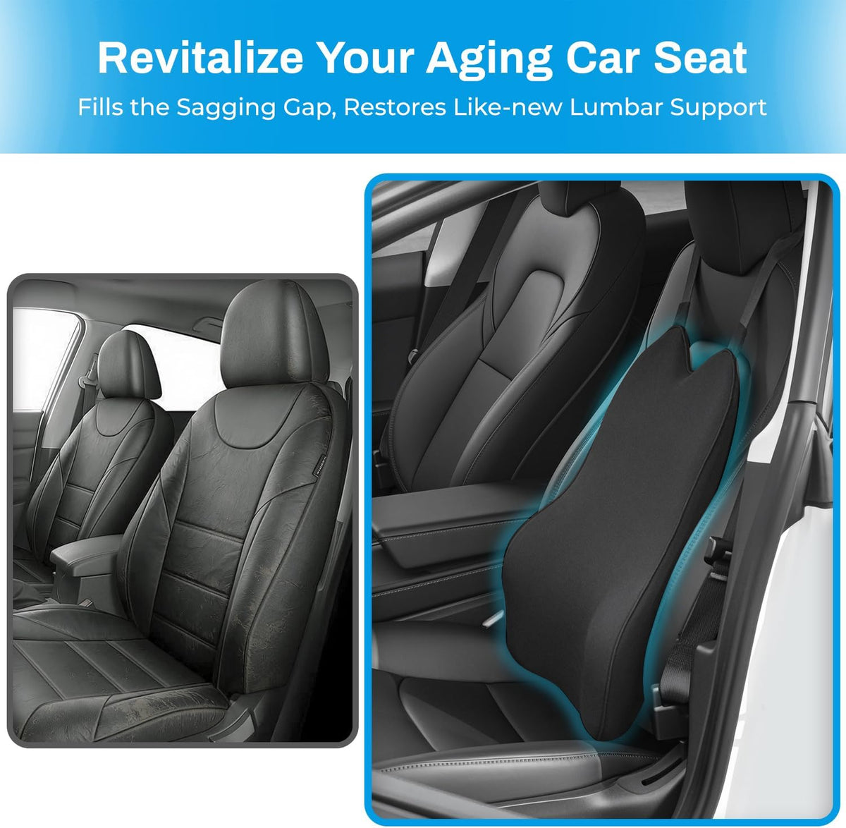 Lumbar Support Pillow for Car - 20.9 Inch Extended Car Back Support Relieves Full Back Discomfort on Long Rides, Rebuilds Support for Older Vehicles, Fits Mid-to-Large Sedans, SUVs &amp; Trucks