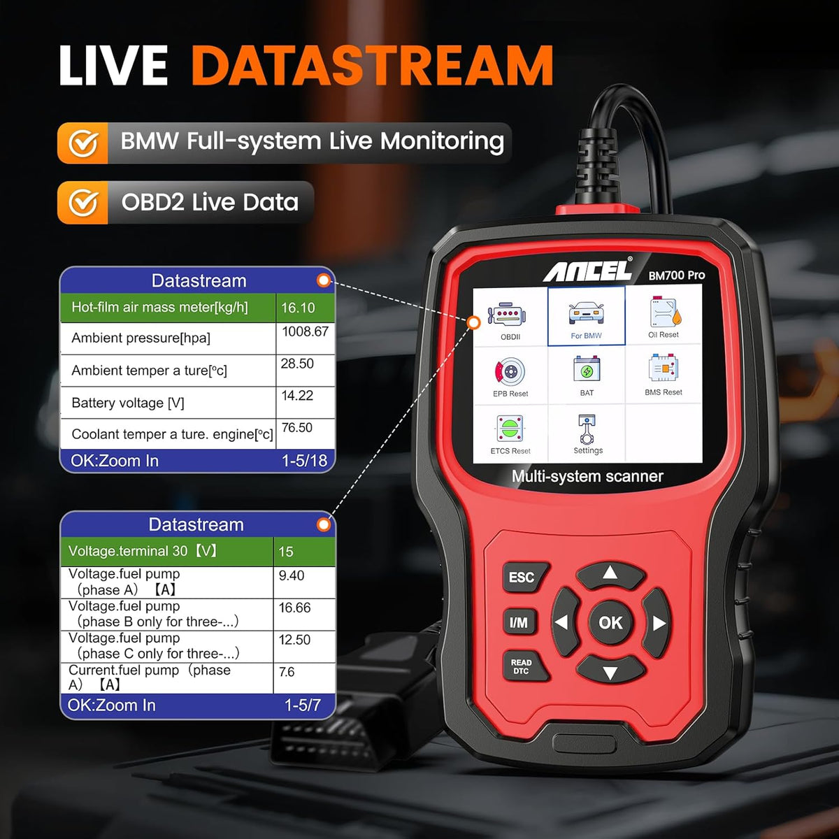 ANCEL BM700 PRO Fit for BMW Scanner - Battery Registration Tool, Code Reader for BMW/Mini/RR, Advanced OBD2 Scanner Auto V-I-N, Full System Diagnostic for BMW Scan Tool with All Reset Services (Red)